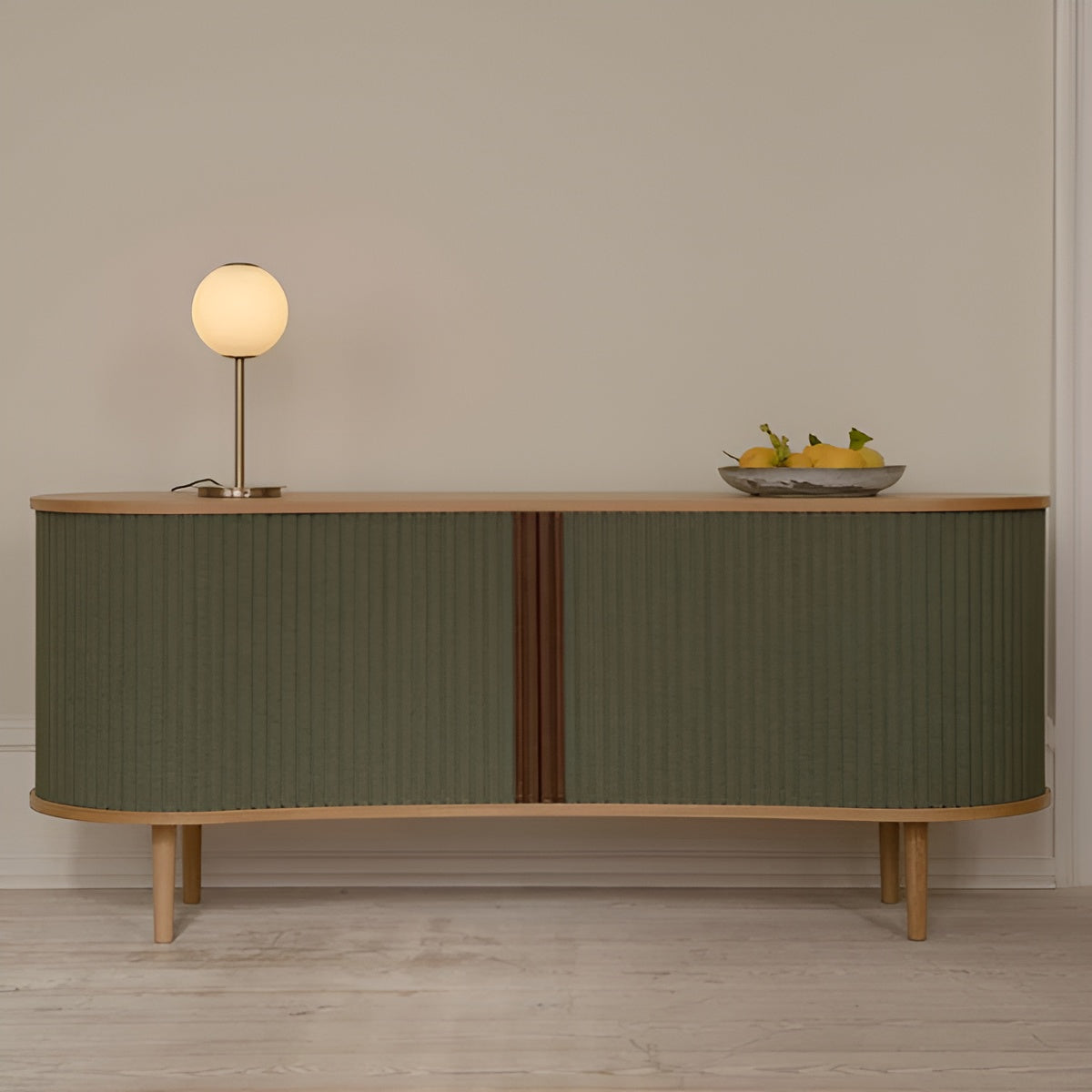 AUDACIOUS green RTV cabinet with oak base