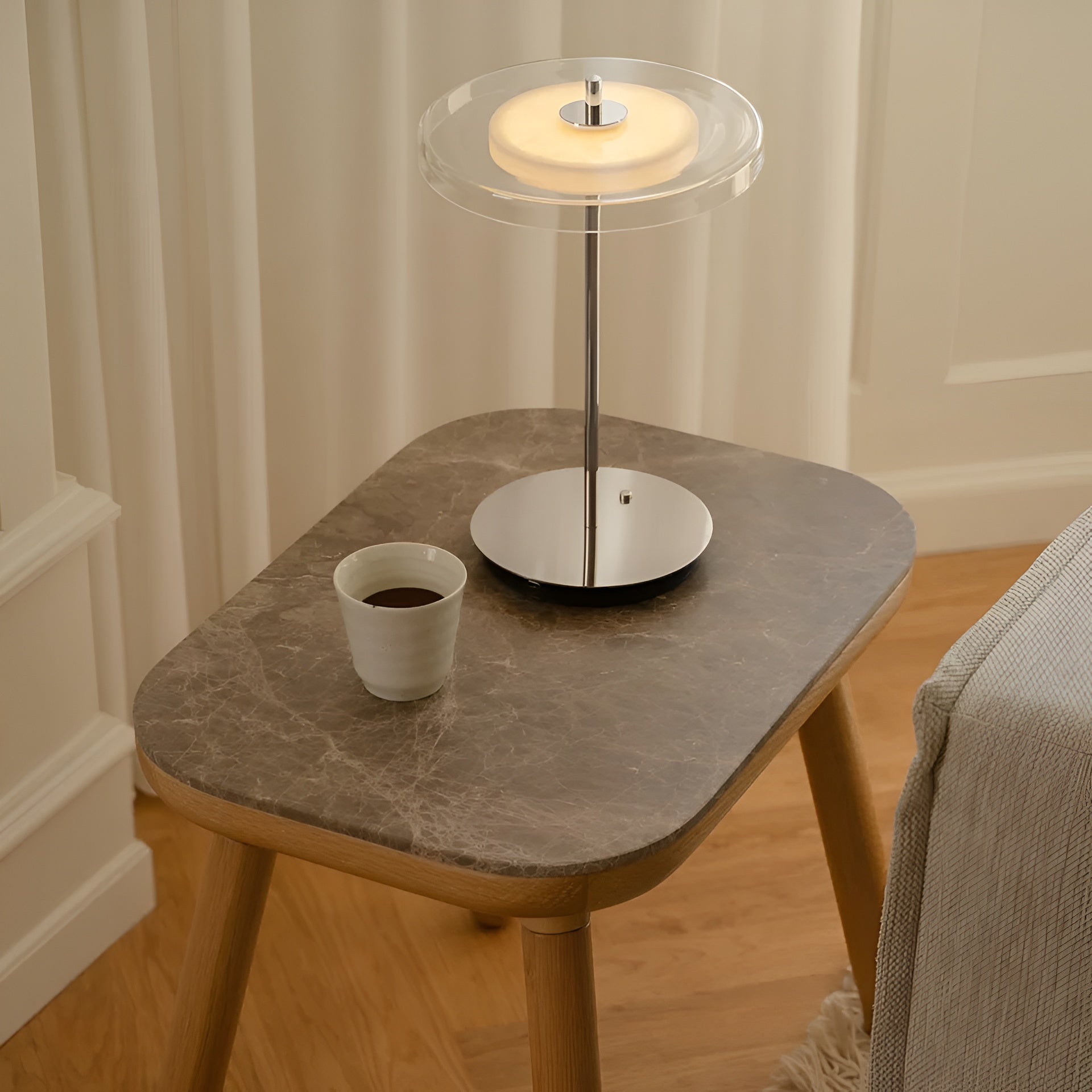 Tischlampe ASTERIA GLASS MOVE silberner Sockel [Klaudia] [wymiary]
