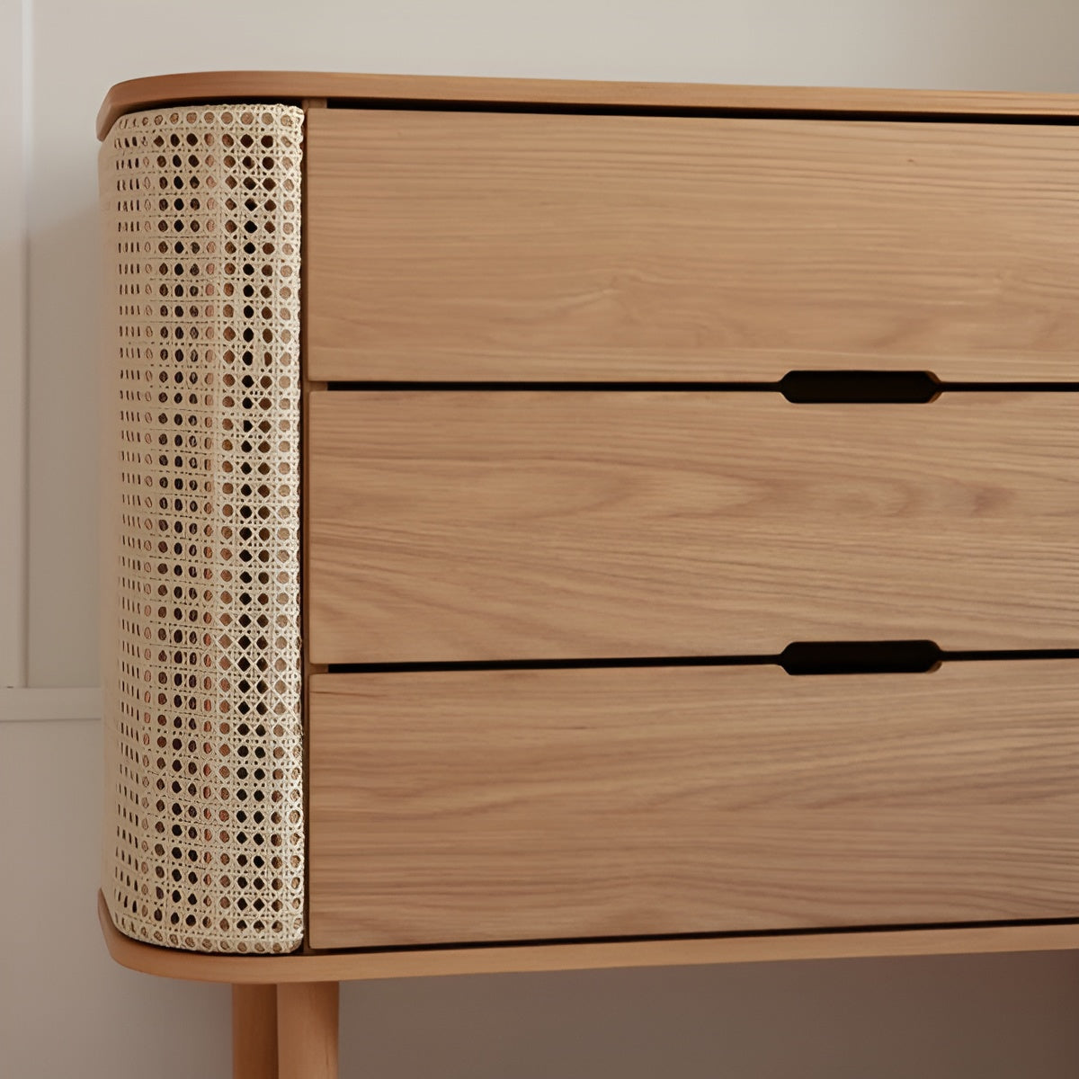 TREASURES cabinet with Venetian reed and oak base