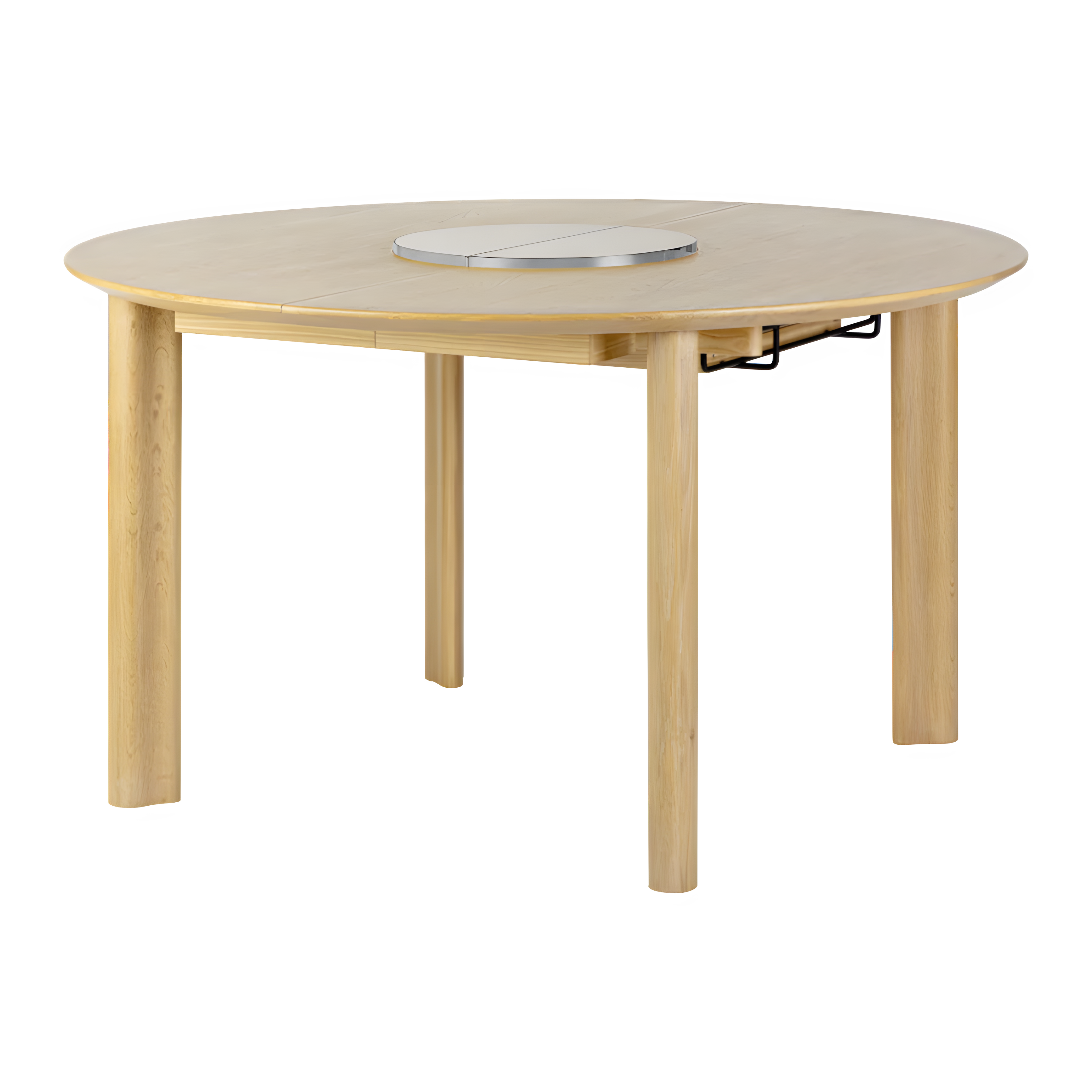 Ausziehbarer runder Tisch COMFORT CIRCLE aus Eiche mit Sockel aus weißem Stahl