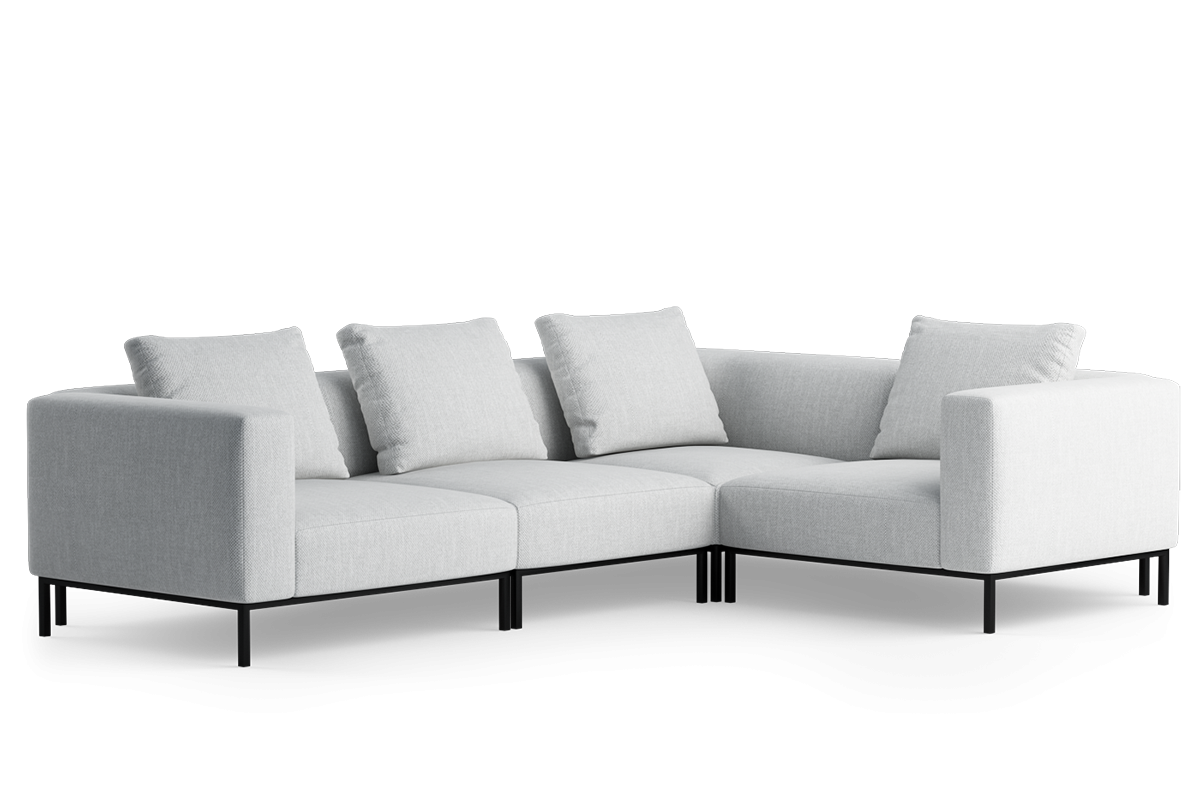 3-sitziges, rechtsseitiges Ecksofa HOLDEN mit schwarzem Gestell