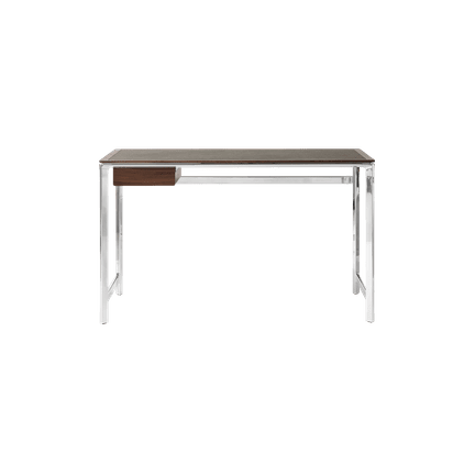 Schreibtisch STUDIO grüner Lederoberfläche mit Nussbaumrahmen und Aluminiumfuß