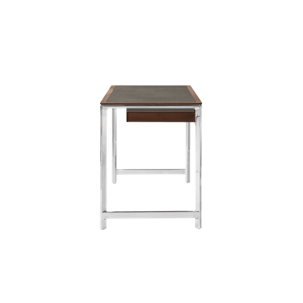 Schreibtisch STUDIO grüner Lederoberfläche mit Nussbaumrahmen und Aluminiumfuß