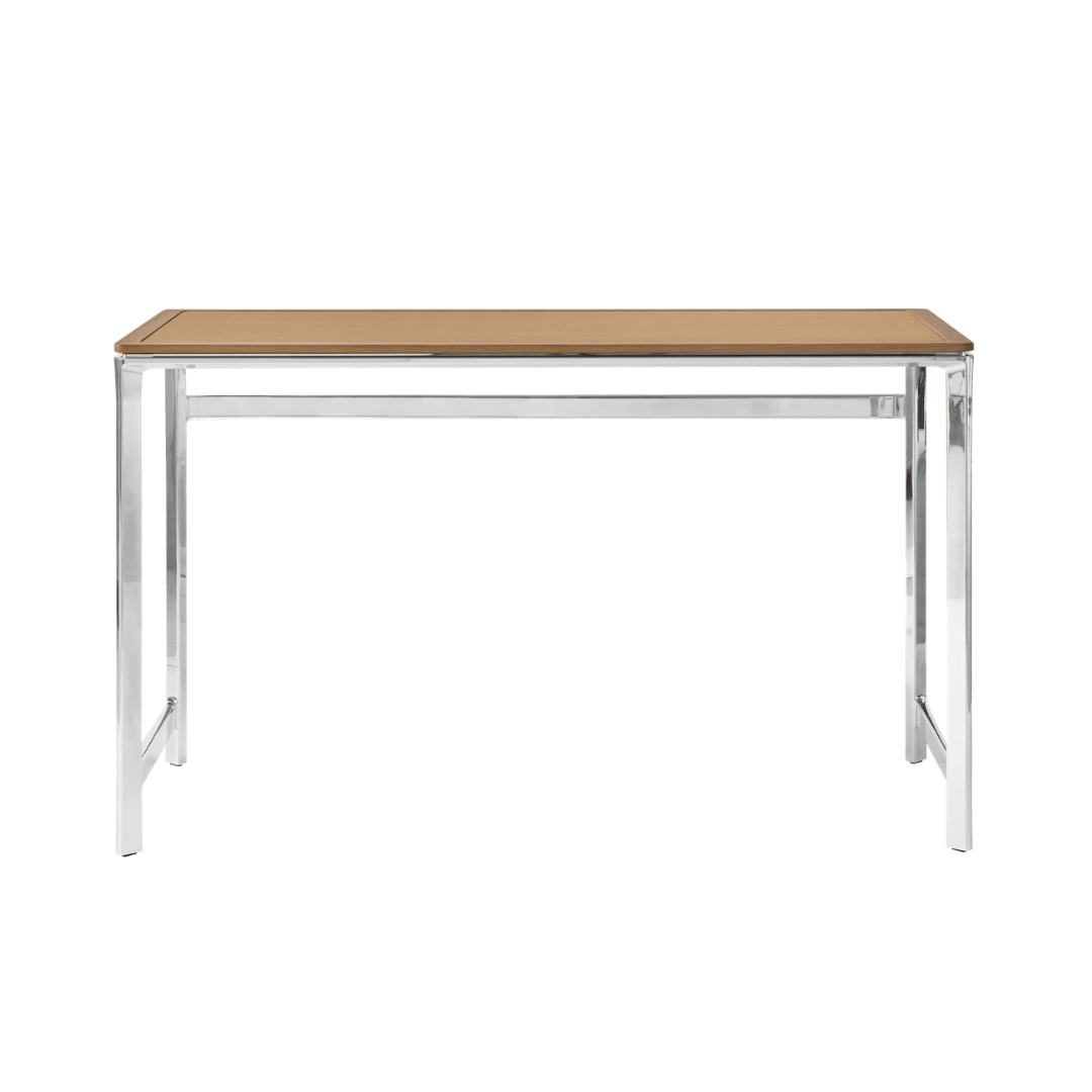 STUDIO Desk with Camel Leather Top, Oak Frame, and Aluminum Base