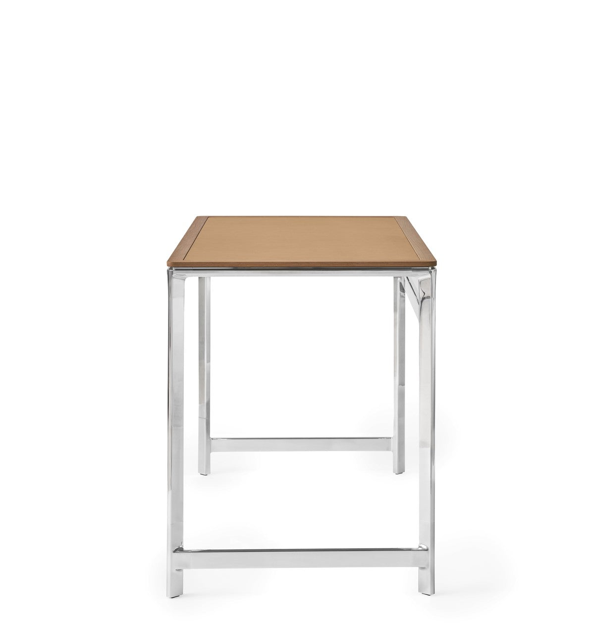 STUDIO Desk with Camel Leather Top, Oak Frame, and Aluminum Base