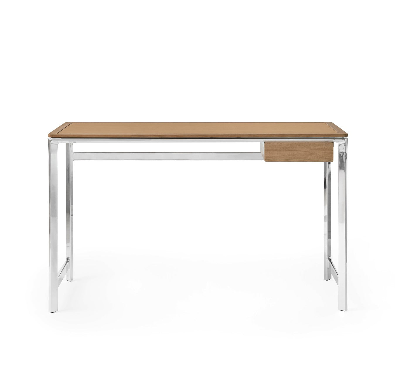STUDIO Desk with Camel Leather Top, Oak Frame, and Aluminum Base