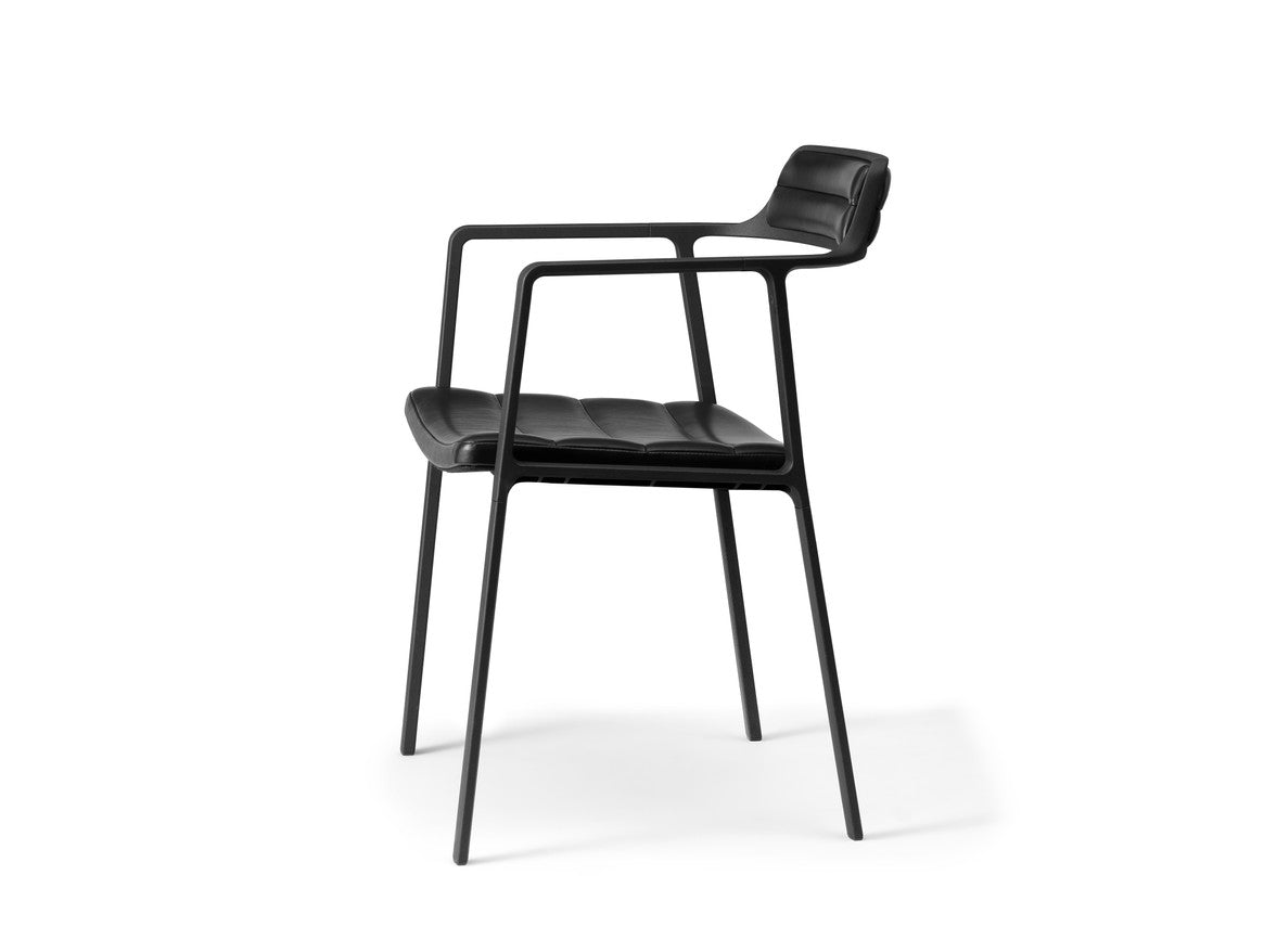 Chair 451 black leather with black metal base