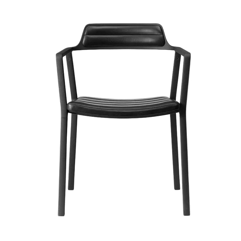 Chair 451 black leather with black metal base