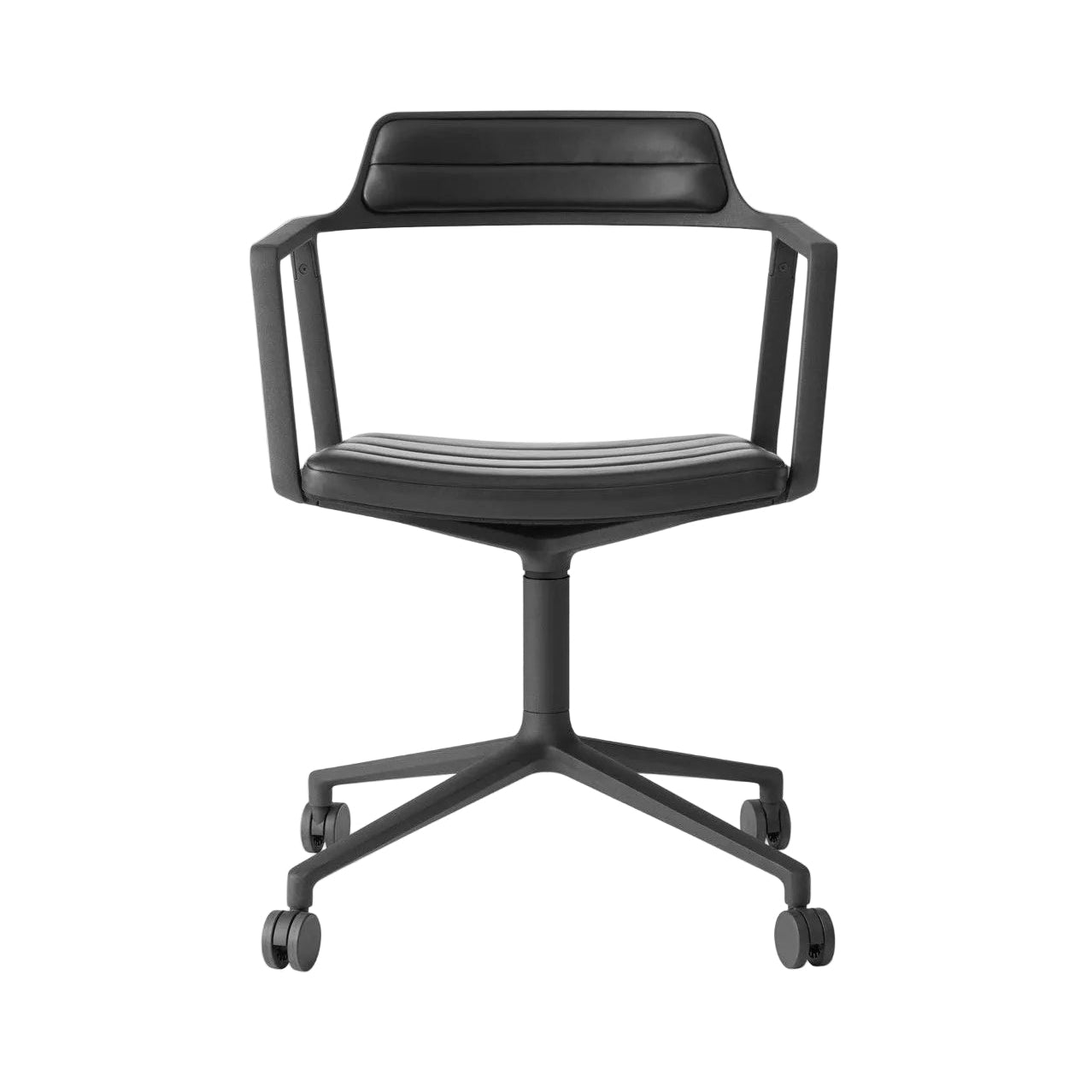 Bürostuhl 452 schwarze Leder mit schwarzem Metallgestell