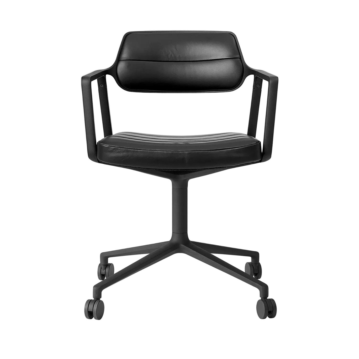 Bürostuhl 453 schwarze Leder mit schwarzem Metallgestell