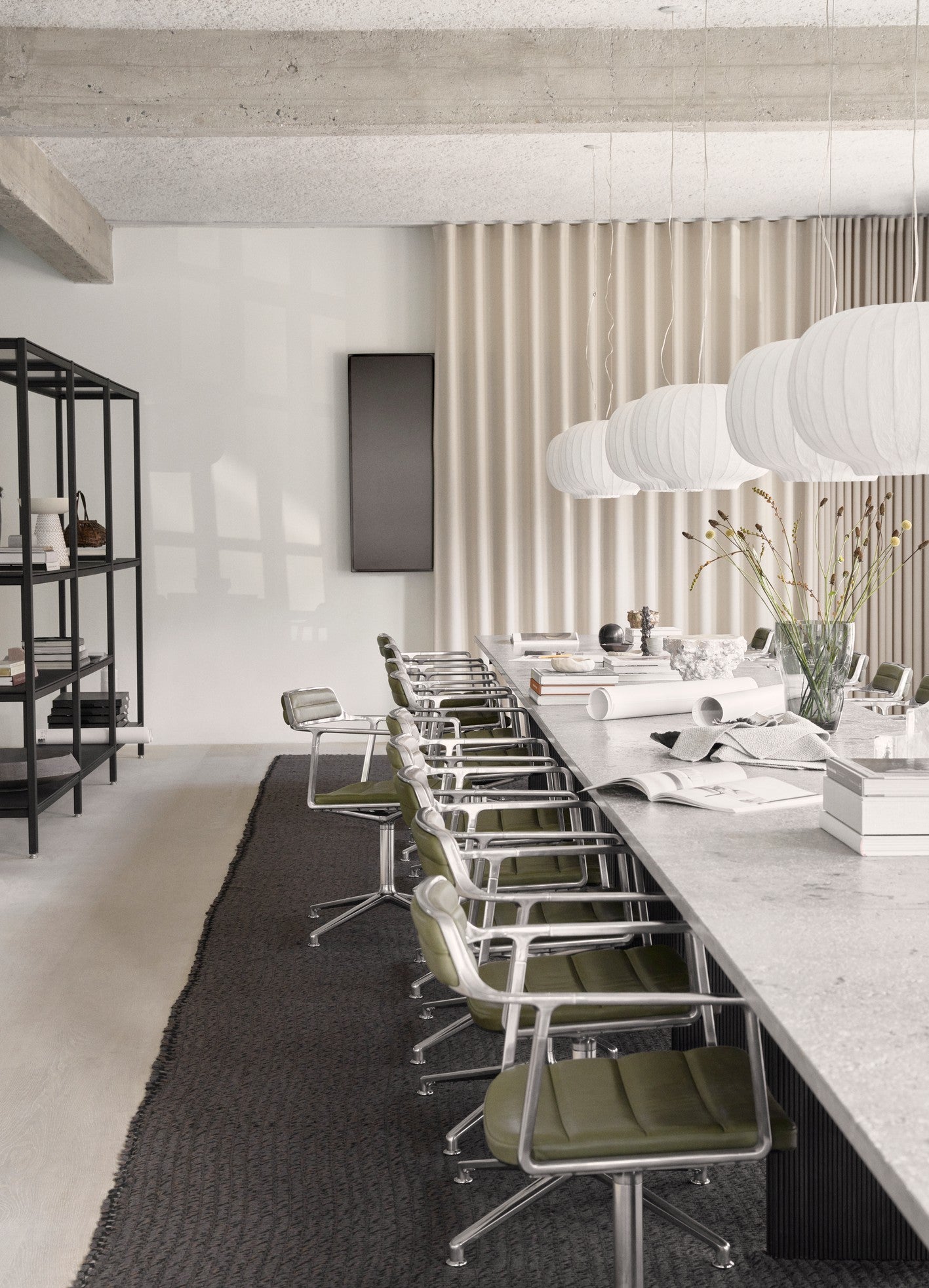 Bürostuhl 452 grüne Leder mit Metallbasis