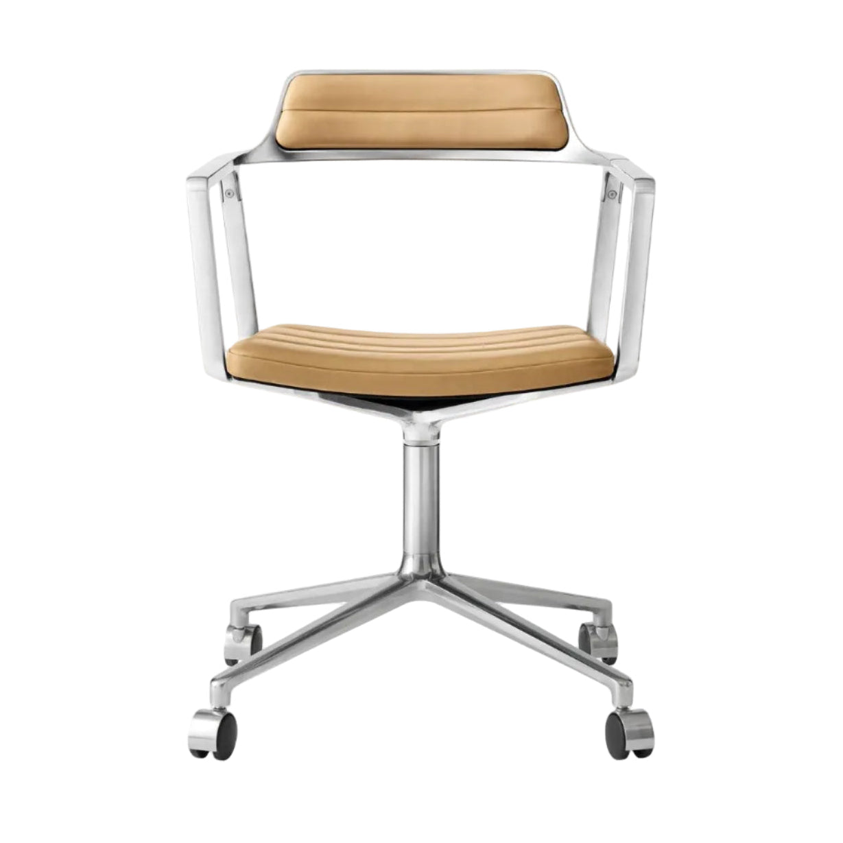 Bürostuhl 452 karamelbraunes Leder mit Metallbasis