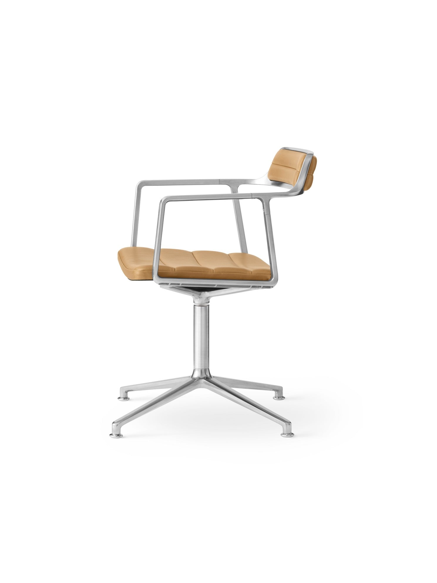 Bürostuhl 452 karamelbraunes Leder mit Metallbasis