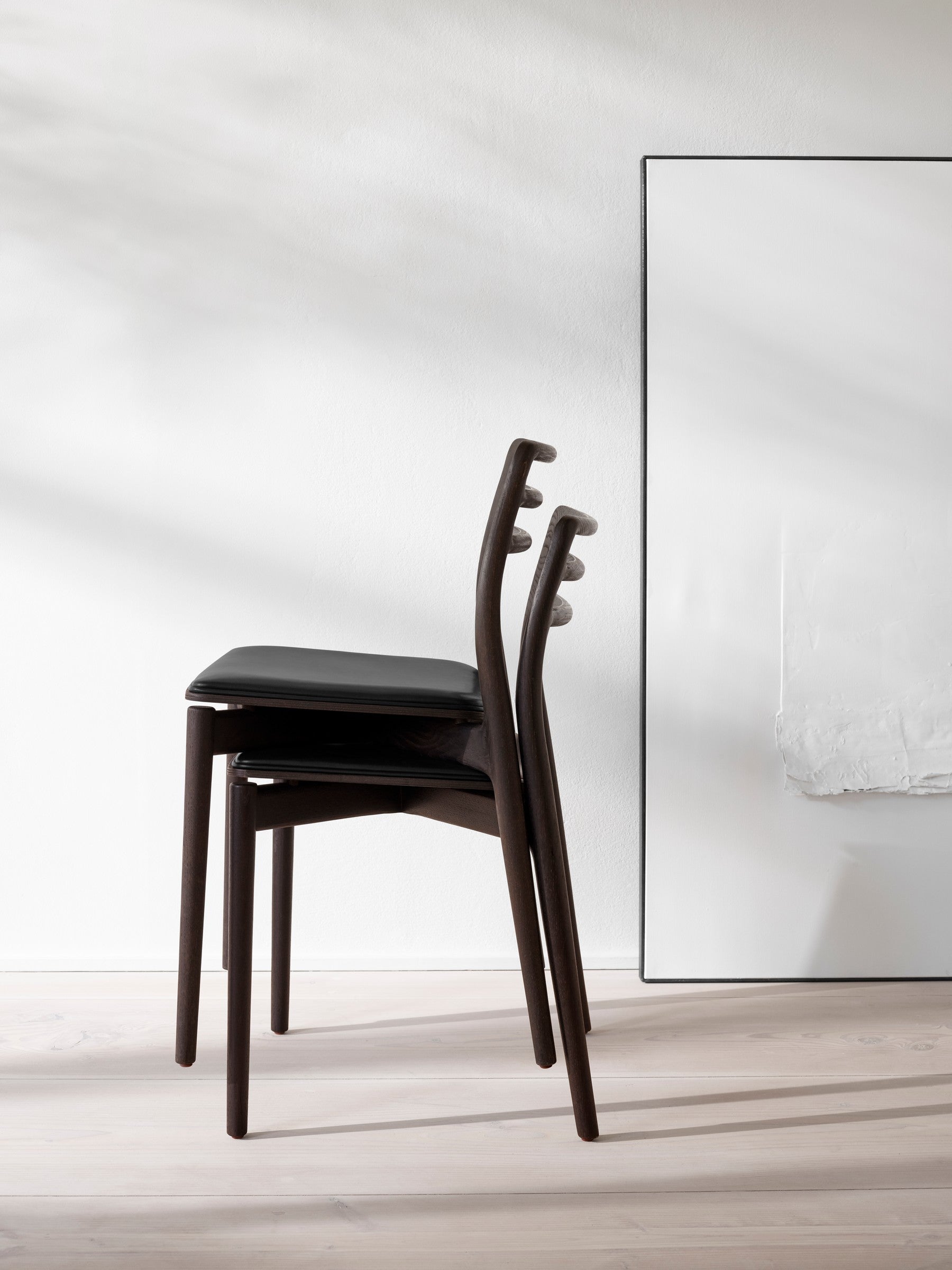 CABIN Chair Black Leather with Dark Oak Base