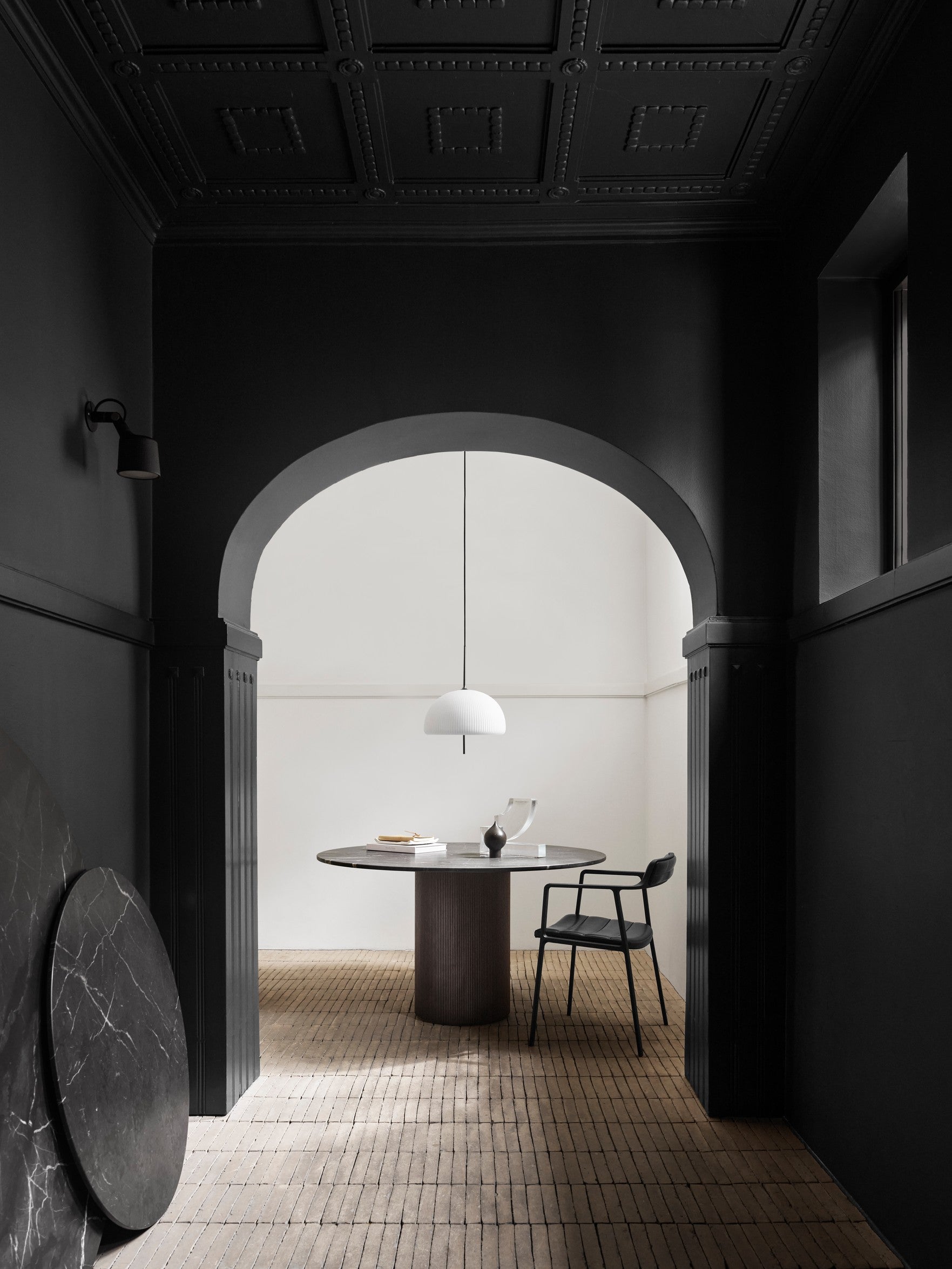 Chair 451 black leather with black metal base