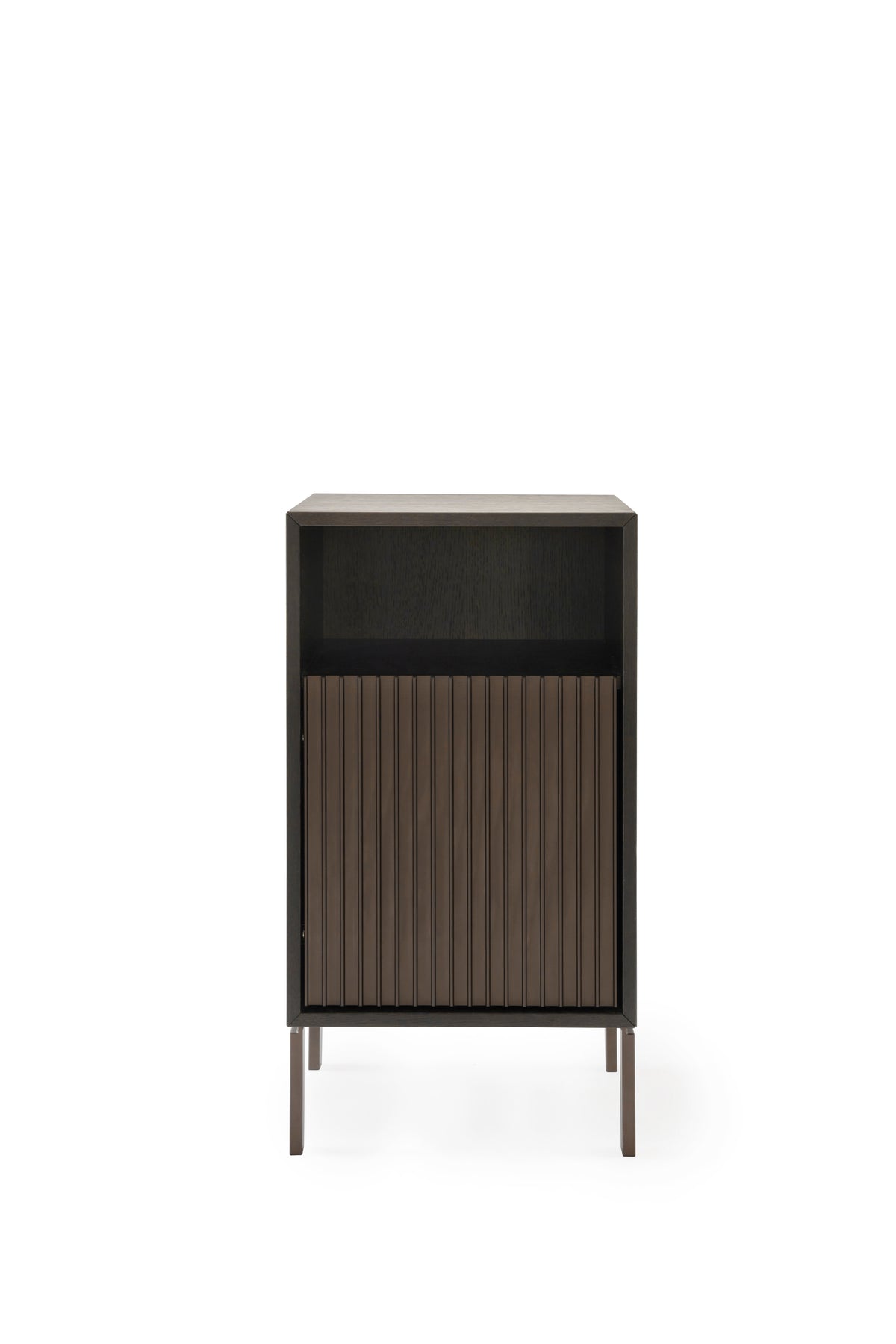 Nachttisch 672 dunkles Eichenfurnier mit Aluminium