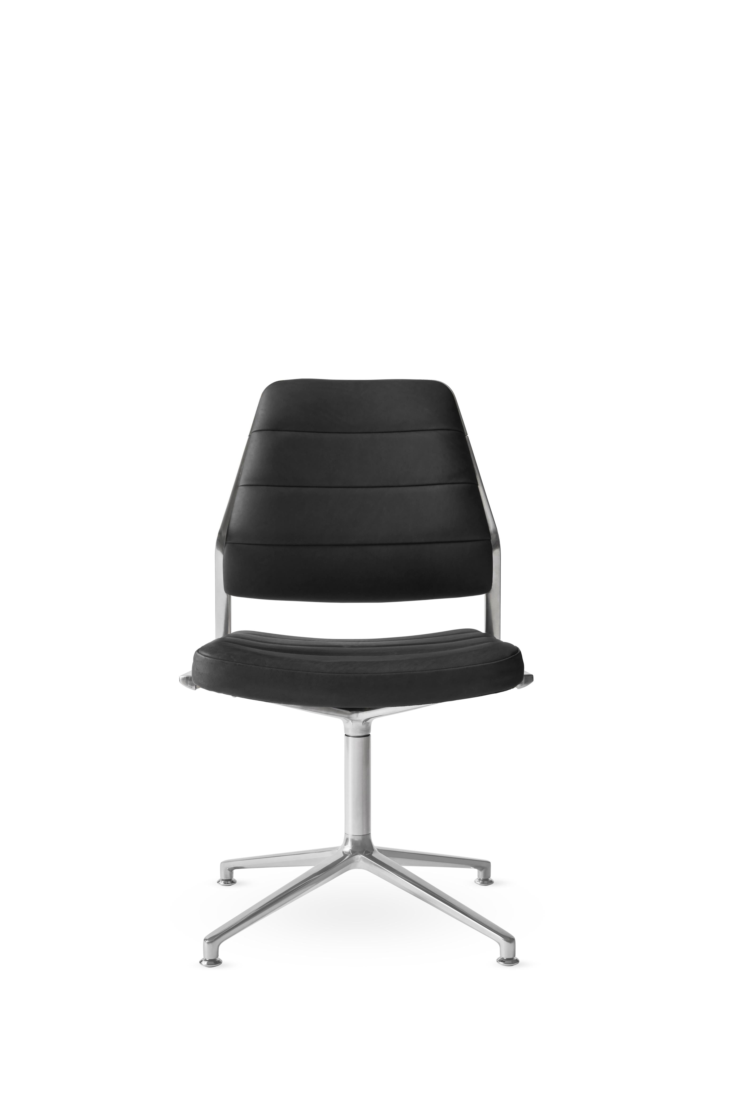Bürostuhl 454 aus schwarzem Leder mit Metallbasis