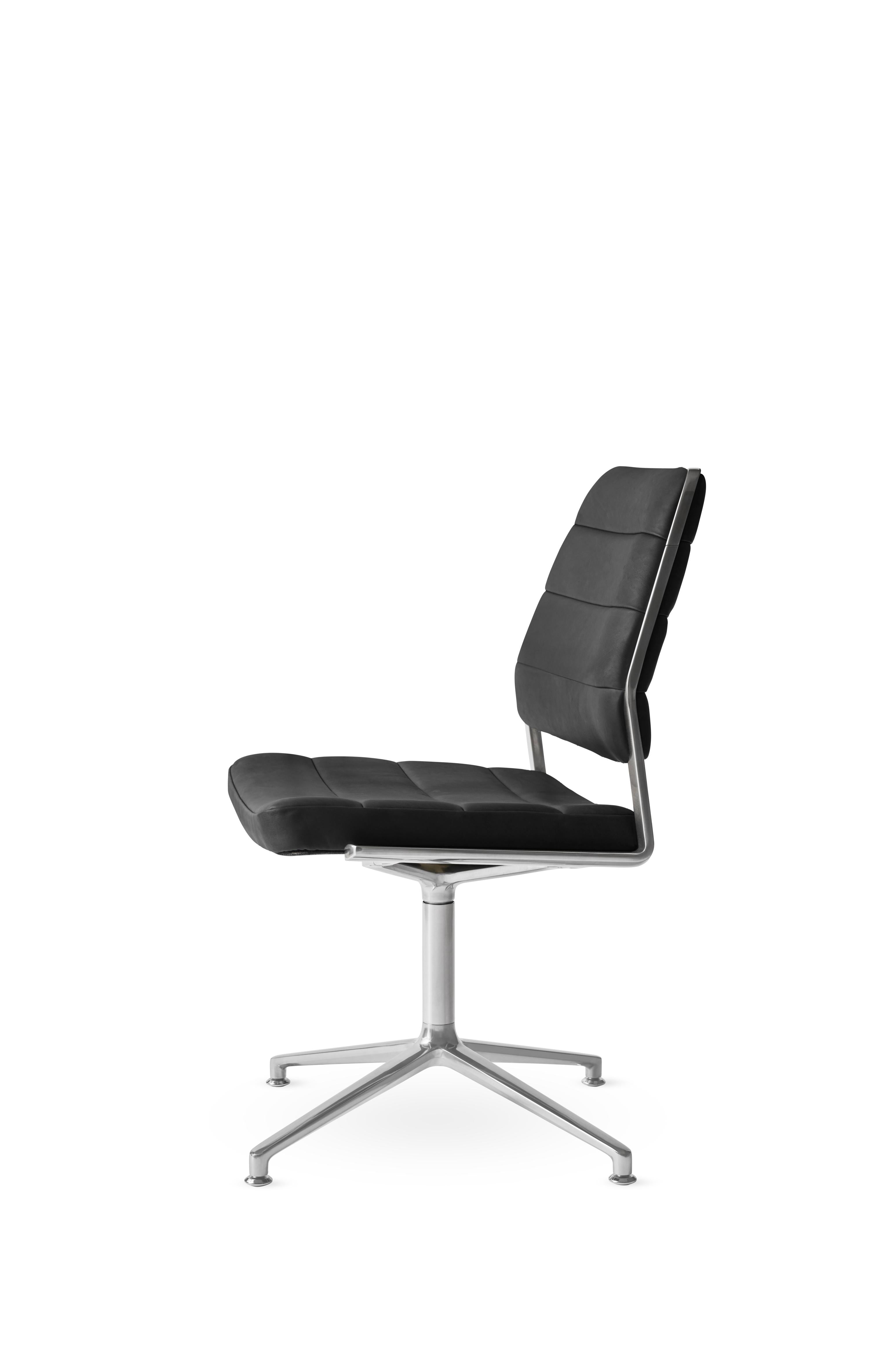 Bürostuhl 454 aus schwarzem Leder mit Metallbasis