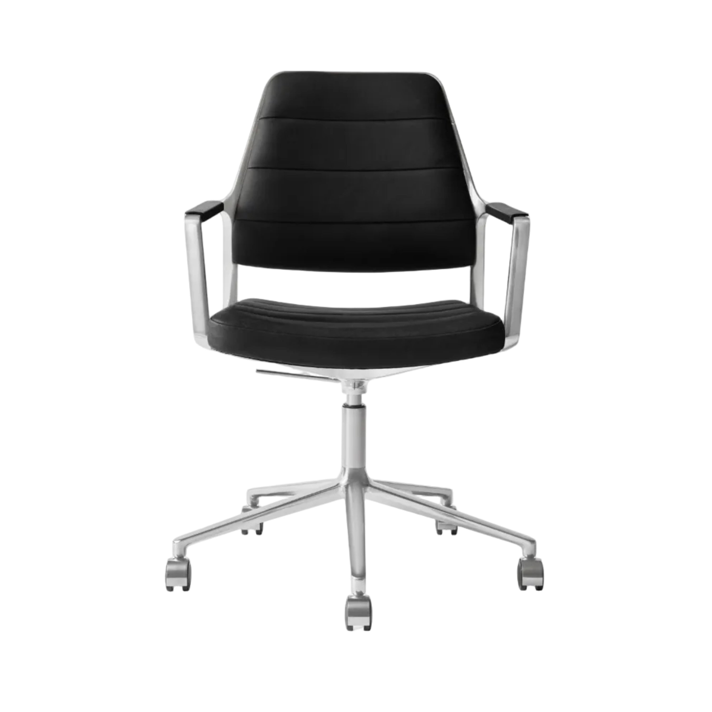 Bürostuhl 455+ mit schwarzem Leder und Metallbasis