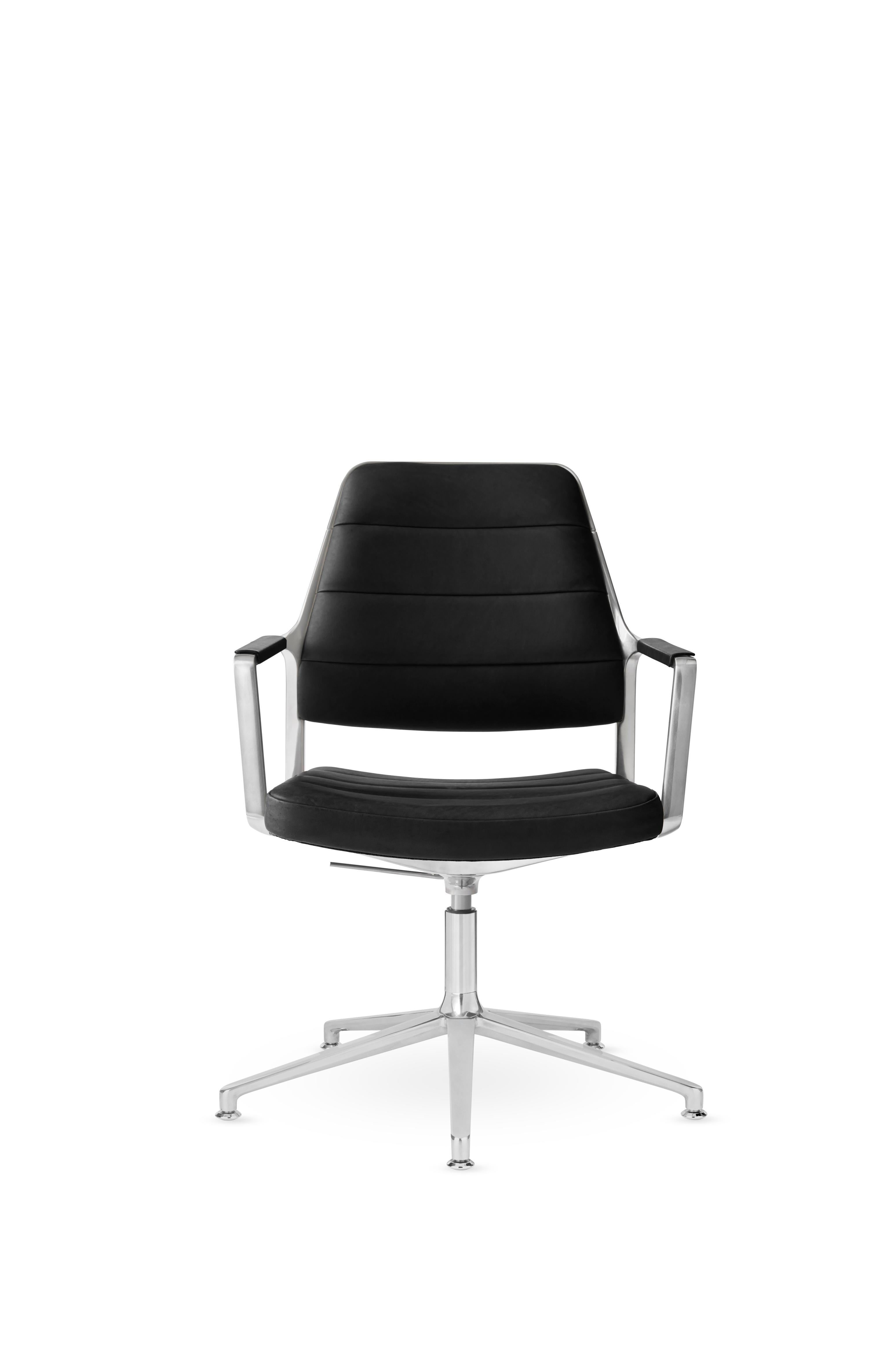 Bürostuhl 455+ mit schwarzem Leder und Metallbasis