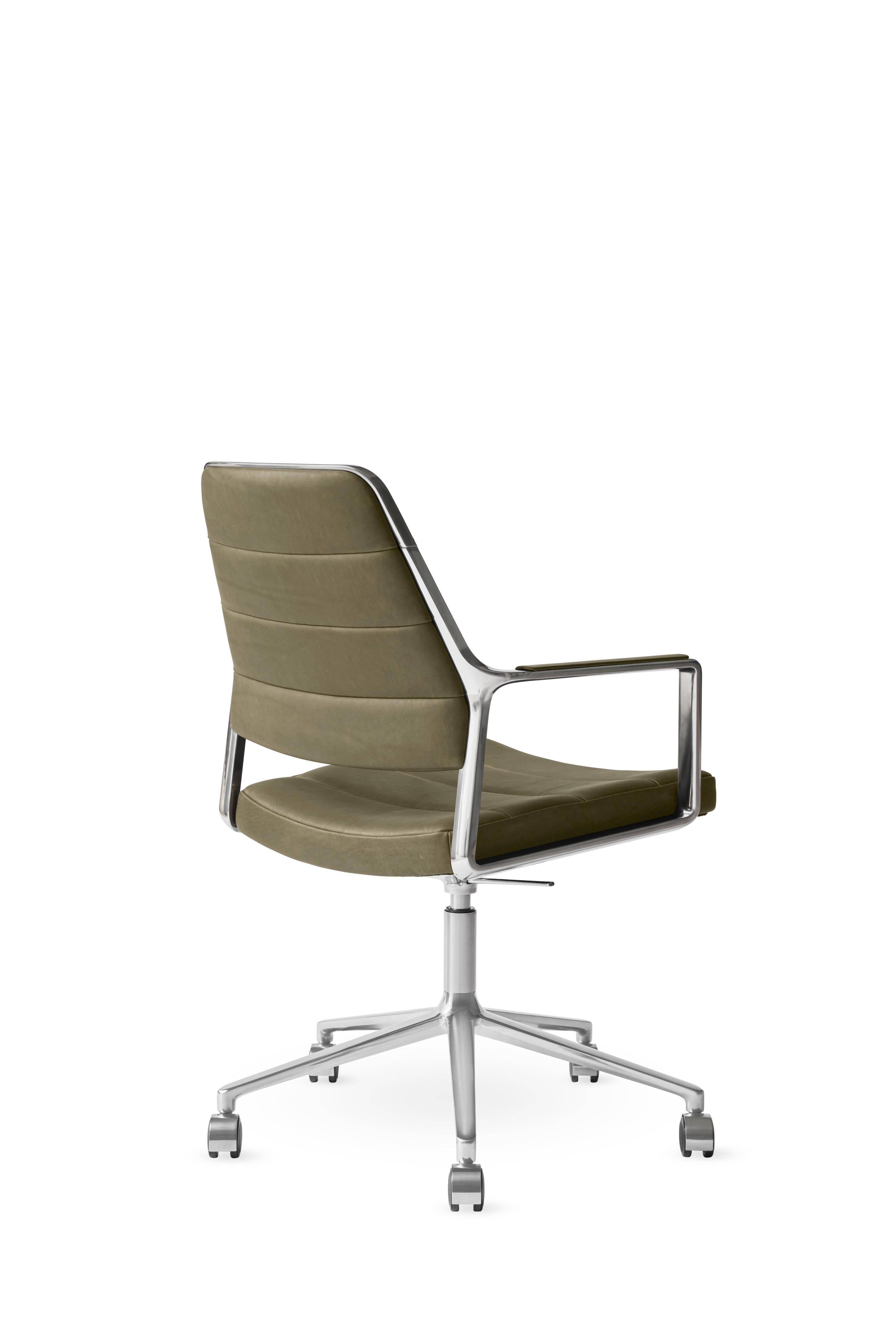 Bürostuhl 455+ mit grünem Leder und Metallbasis