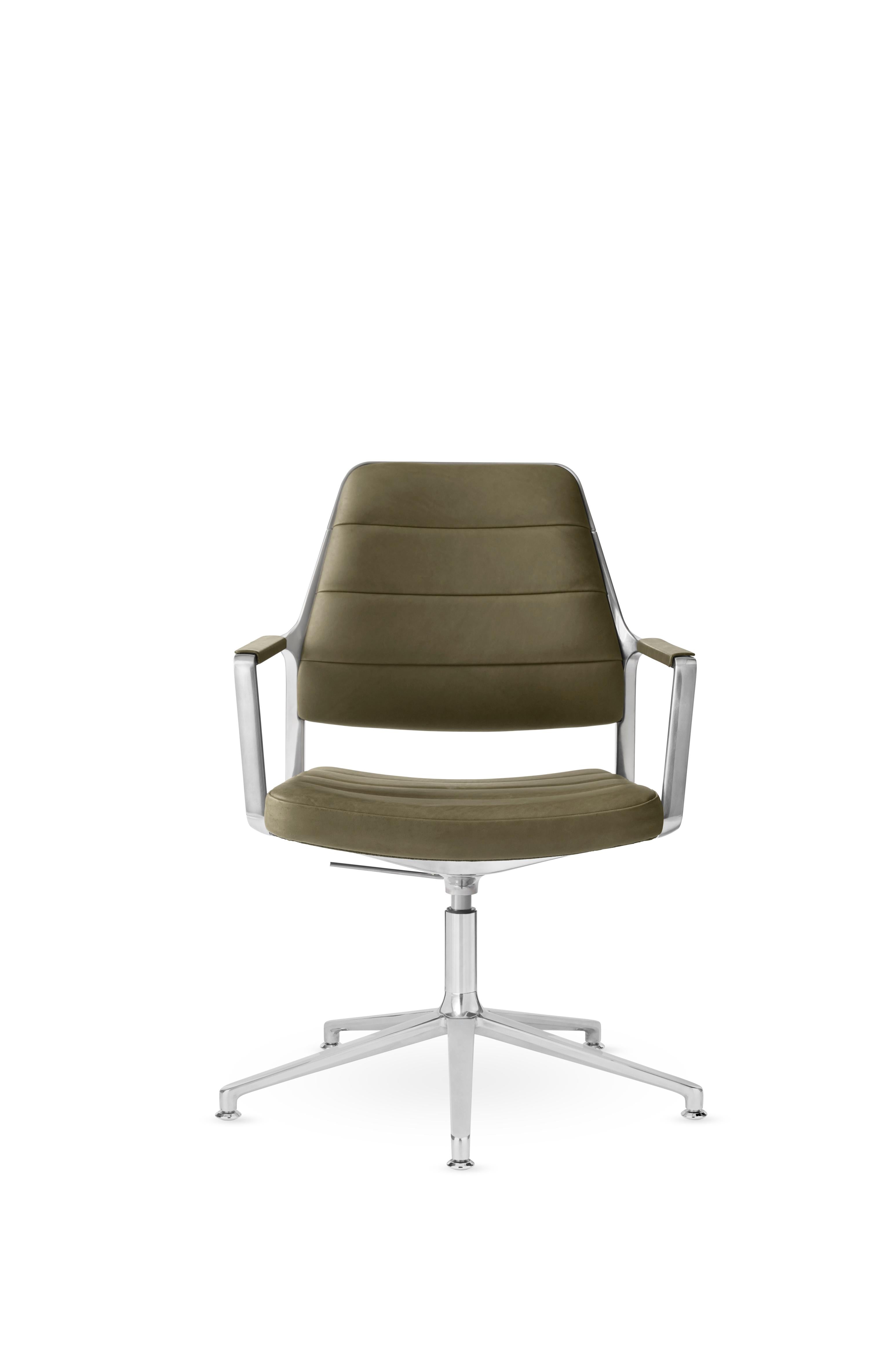 Bürostuhl 455+ mit grünem Leder und Metallbasis