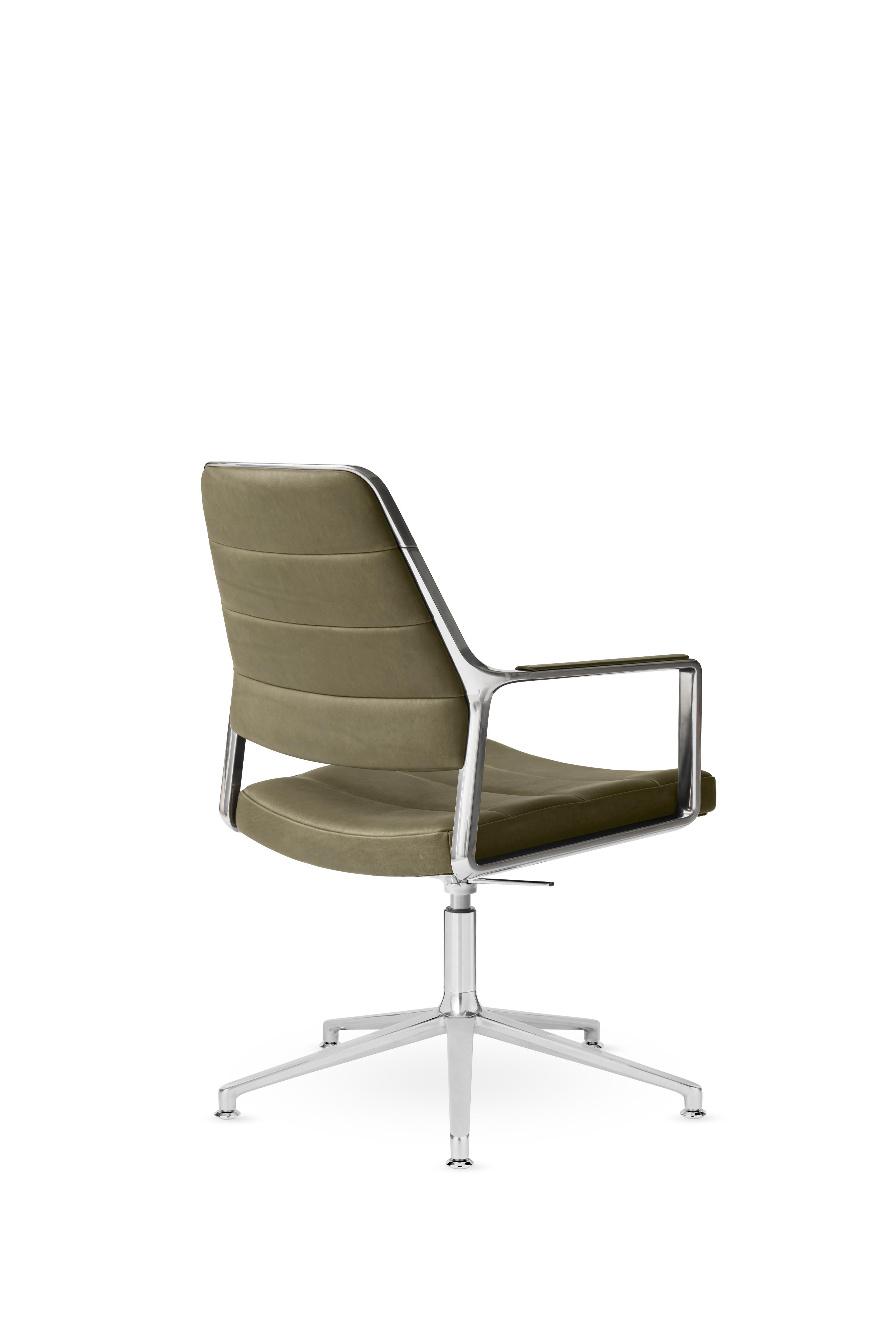 Bürostuhl 455+ mit grünem Leder und Metallbasis