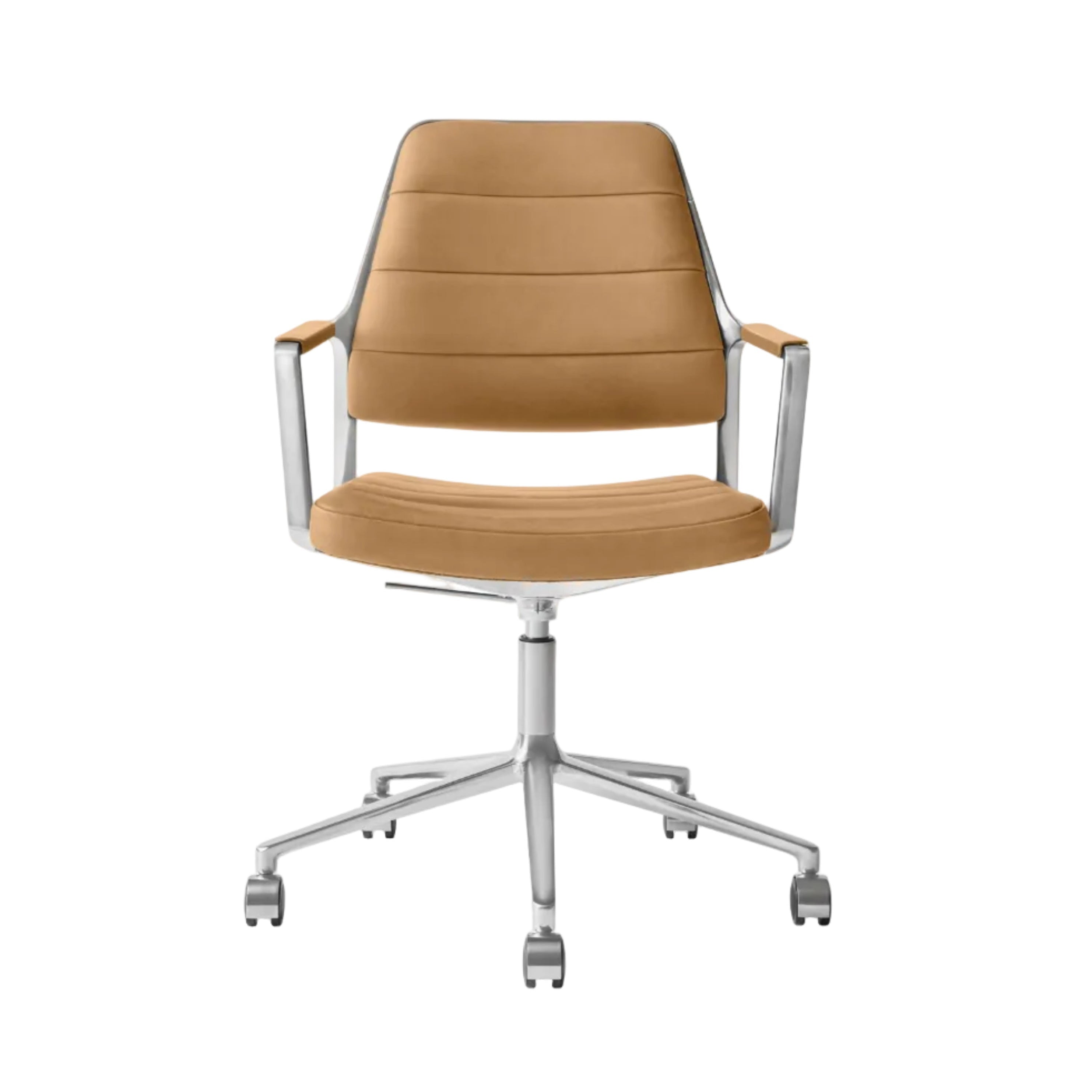 Bürostuhl 455+ aus karamelbraunem Leder mit Metallbasis