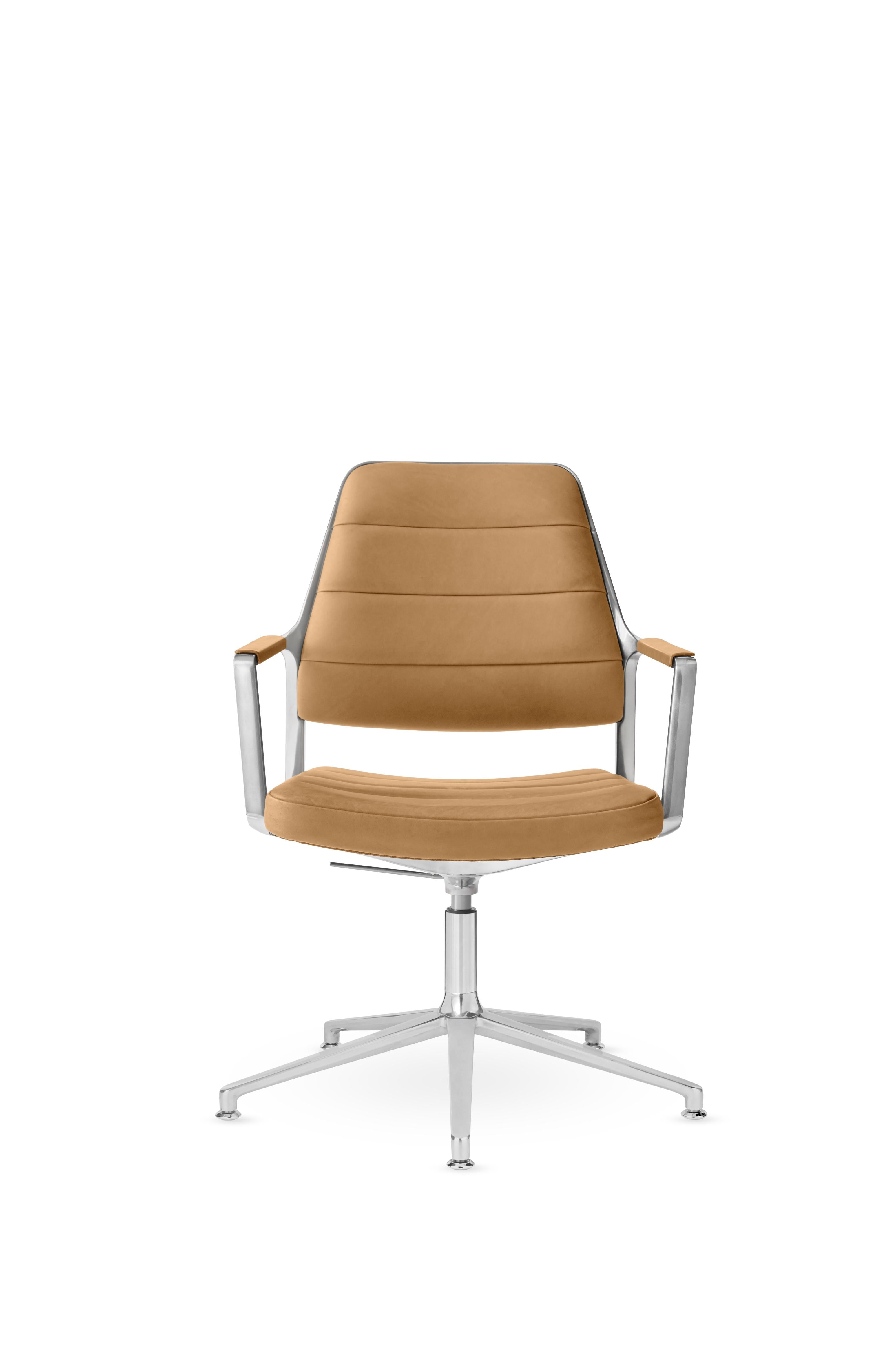 Bürostuhl 455+ aus karamelbraunem Leder mit Metallbasis