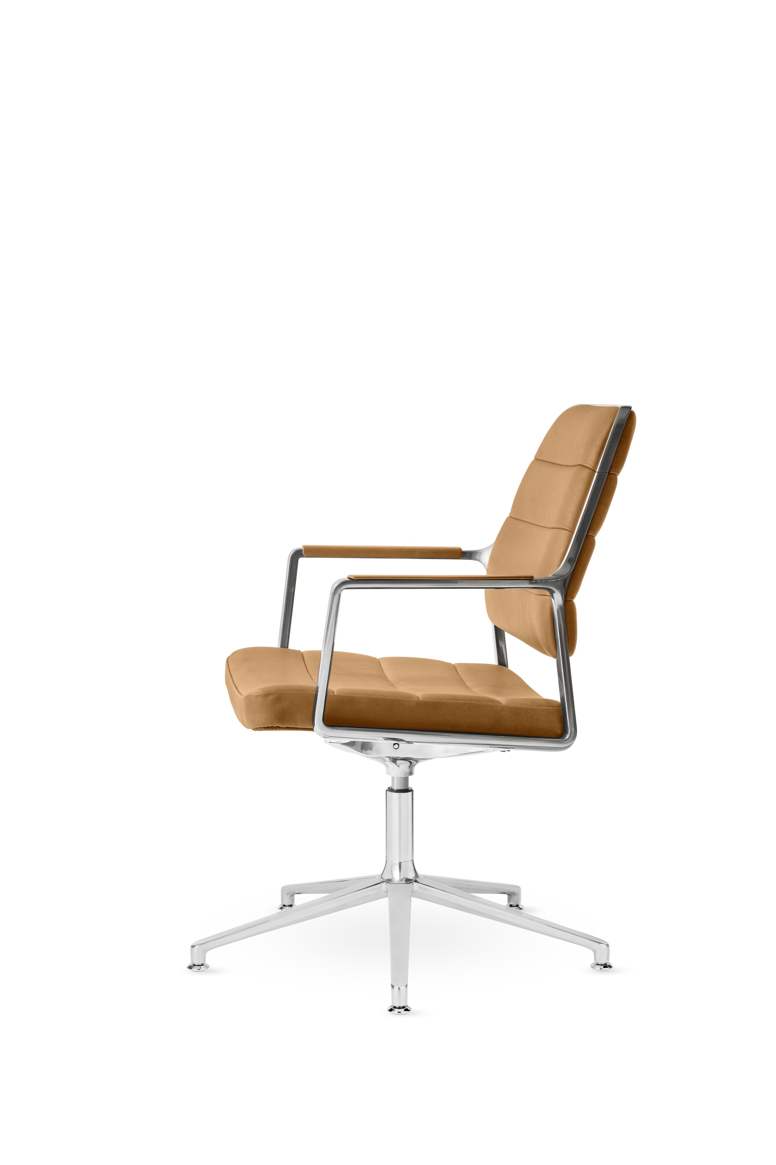 Bürostuhl 455+ aus karamelbraunem Leder mit Metallbasis
