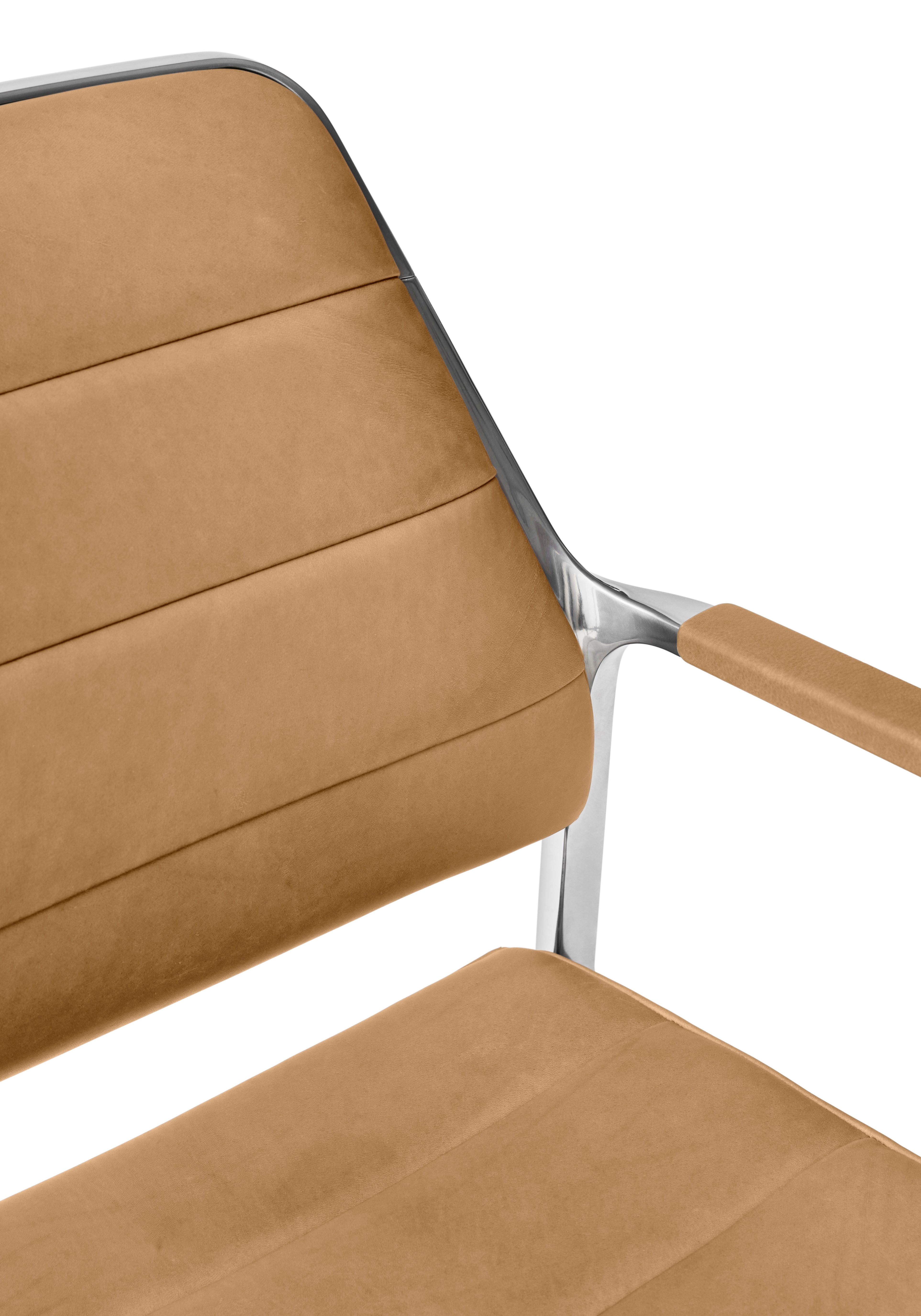 Bürostuhl 455+ aus karamelbraunem Leder mit Metallbasis