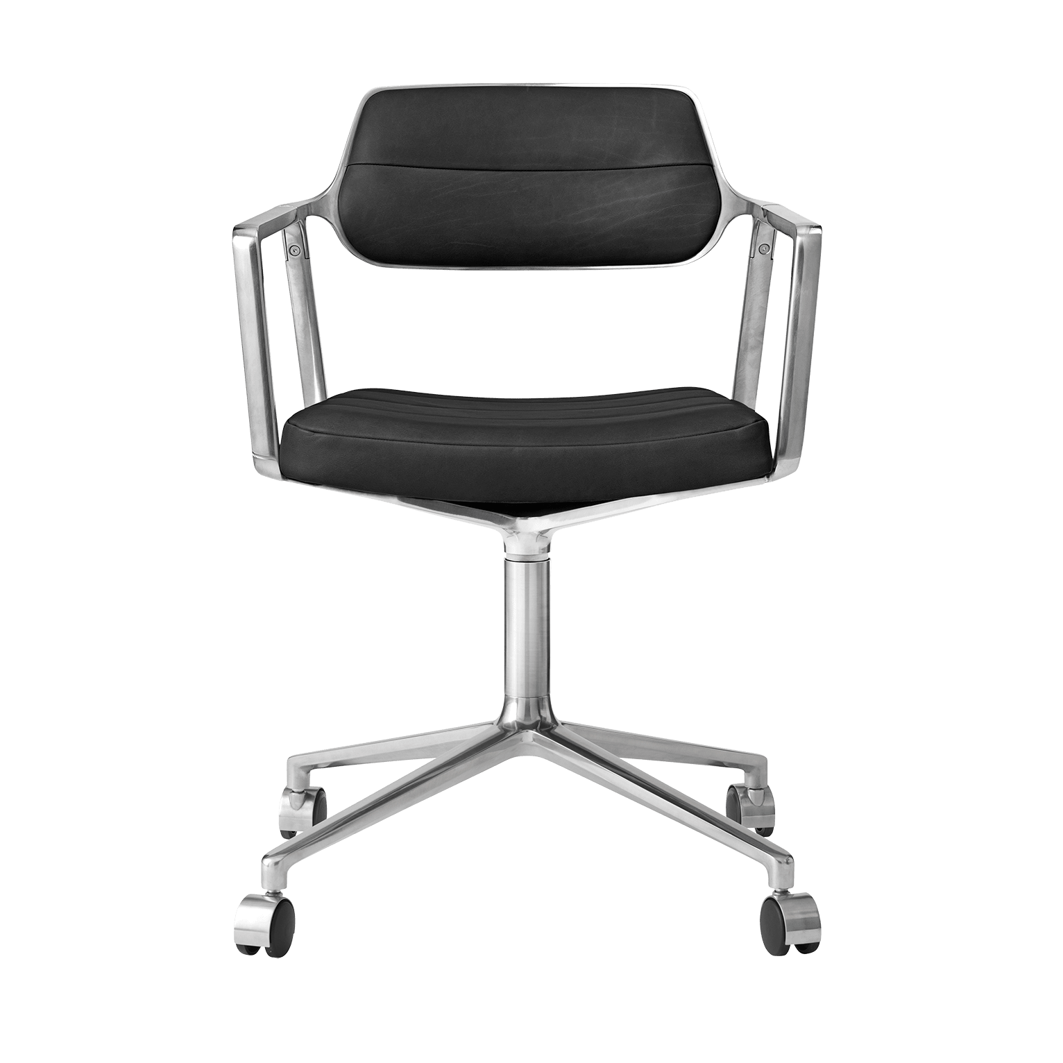 Bürostuhl 453 schwarze Leder mit Metallbasis