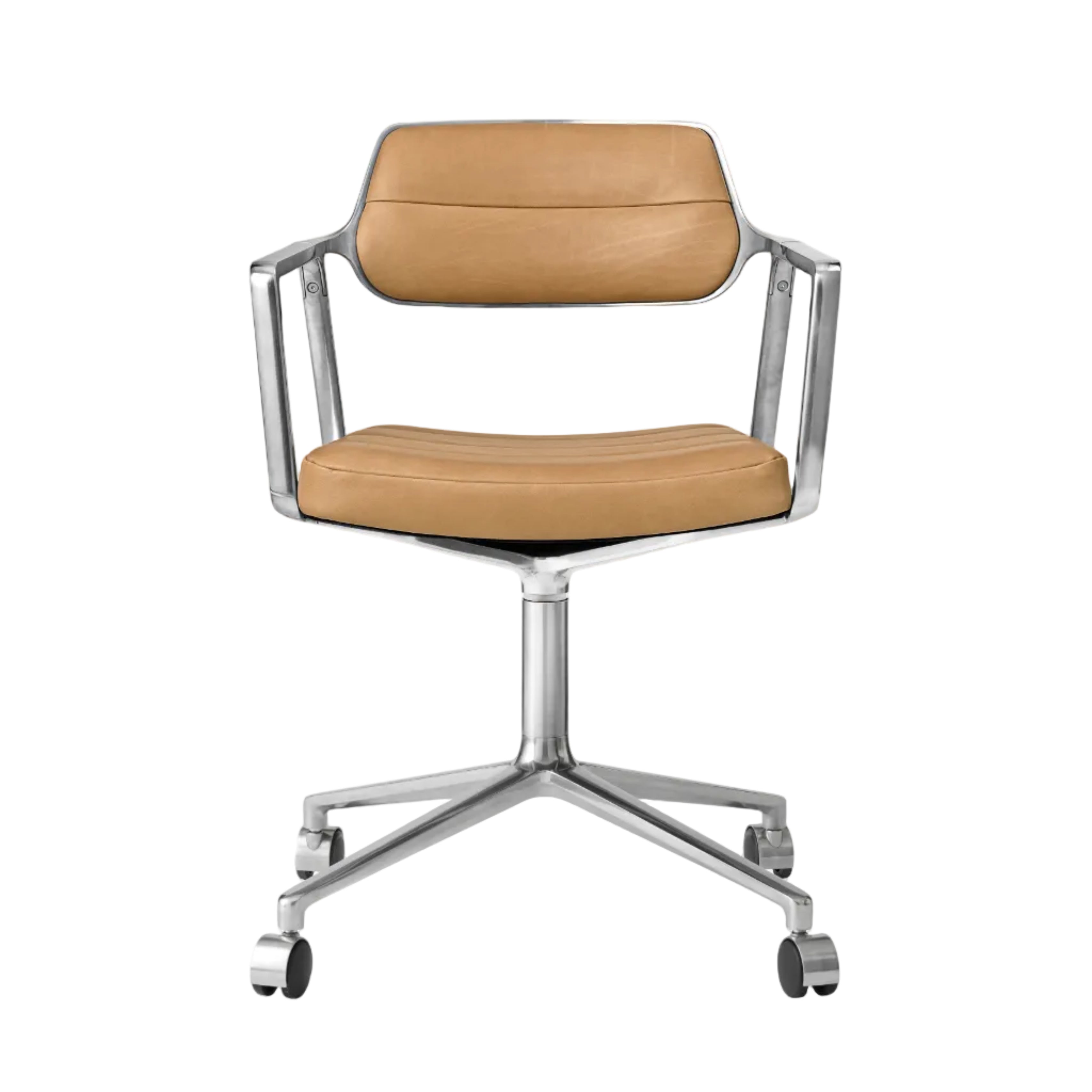 Bürostuhl 453 karamelbraunes Leder mit Metallbasis