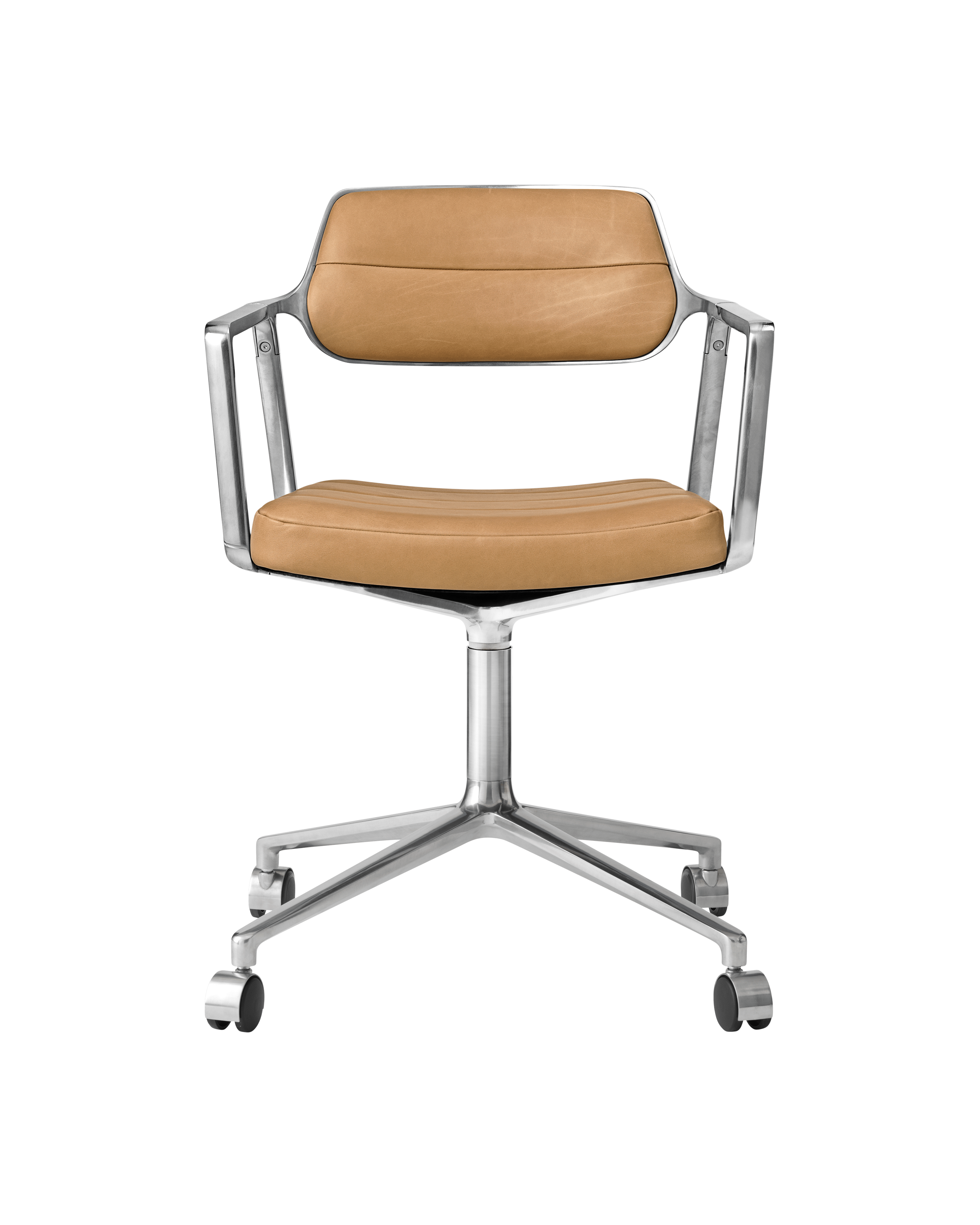 Bürostuhl 453 karamelbraunes Leder mit Metallbasis