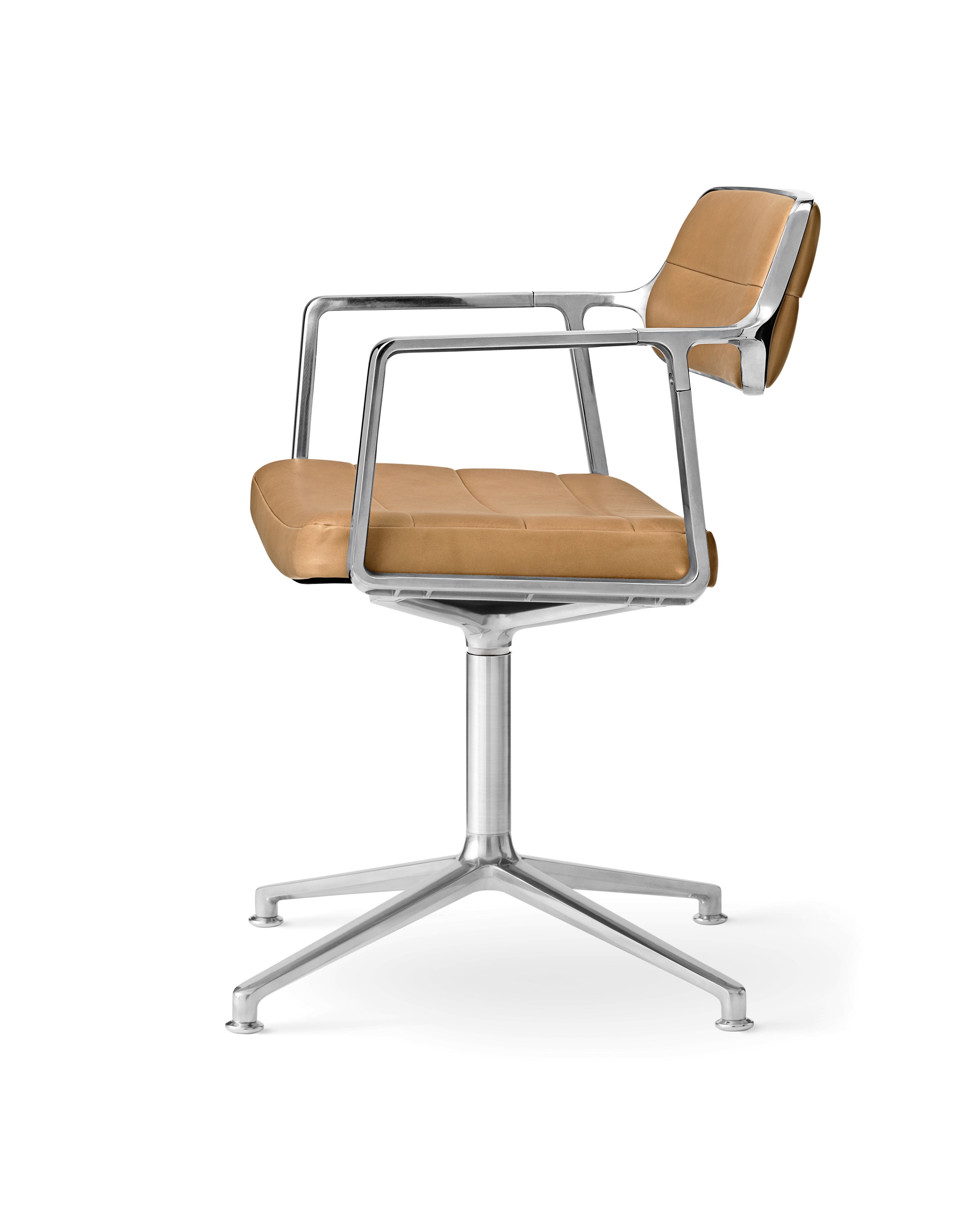 Bürostuhl 453 karamelbraunes Leder mit Metallbasis