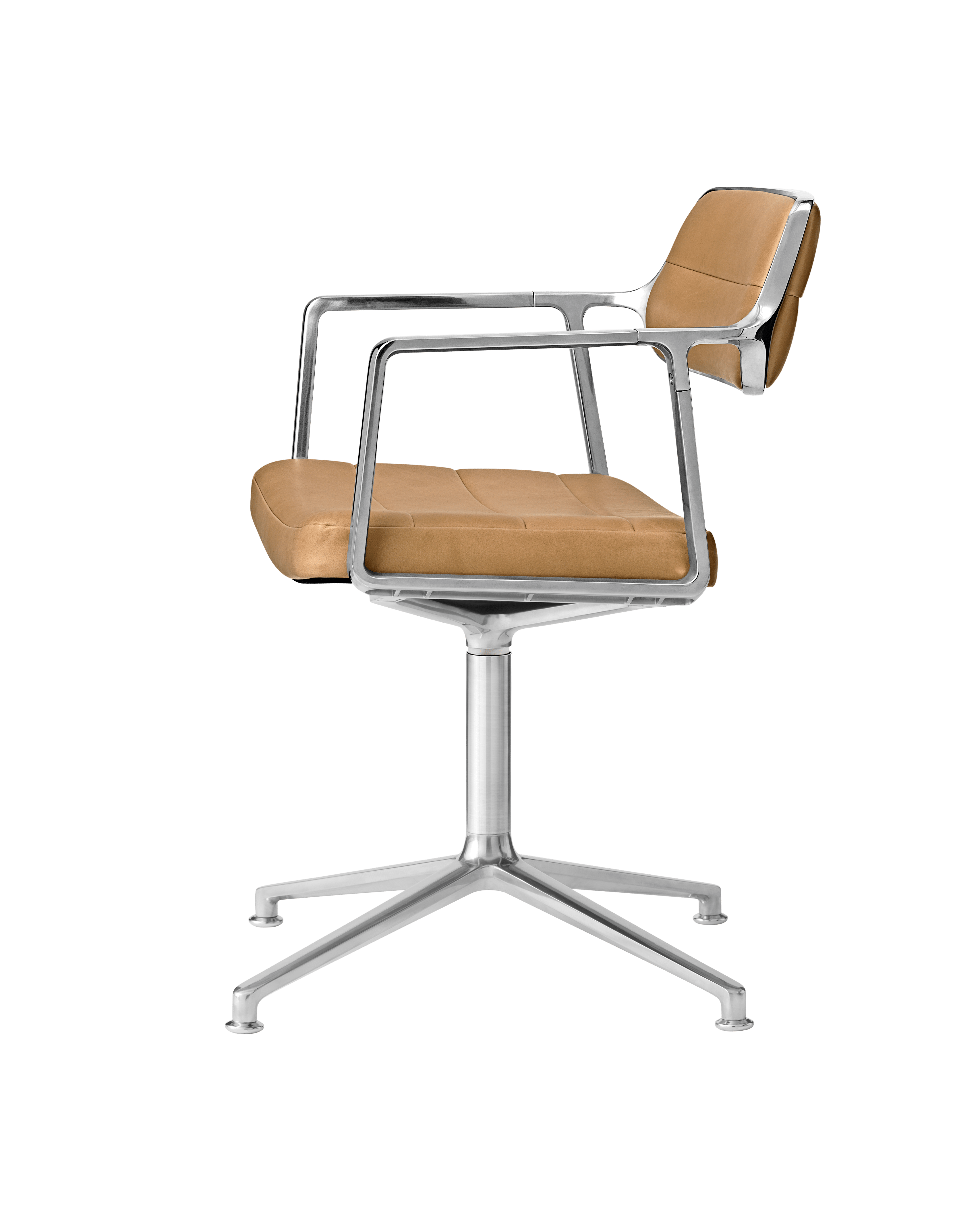 Bürostuhl 453 karamelbraunes Leder mit Metallbasis