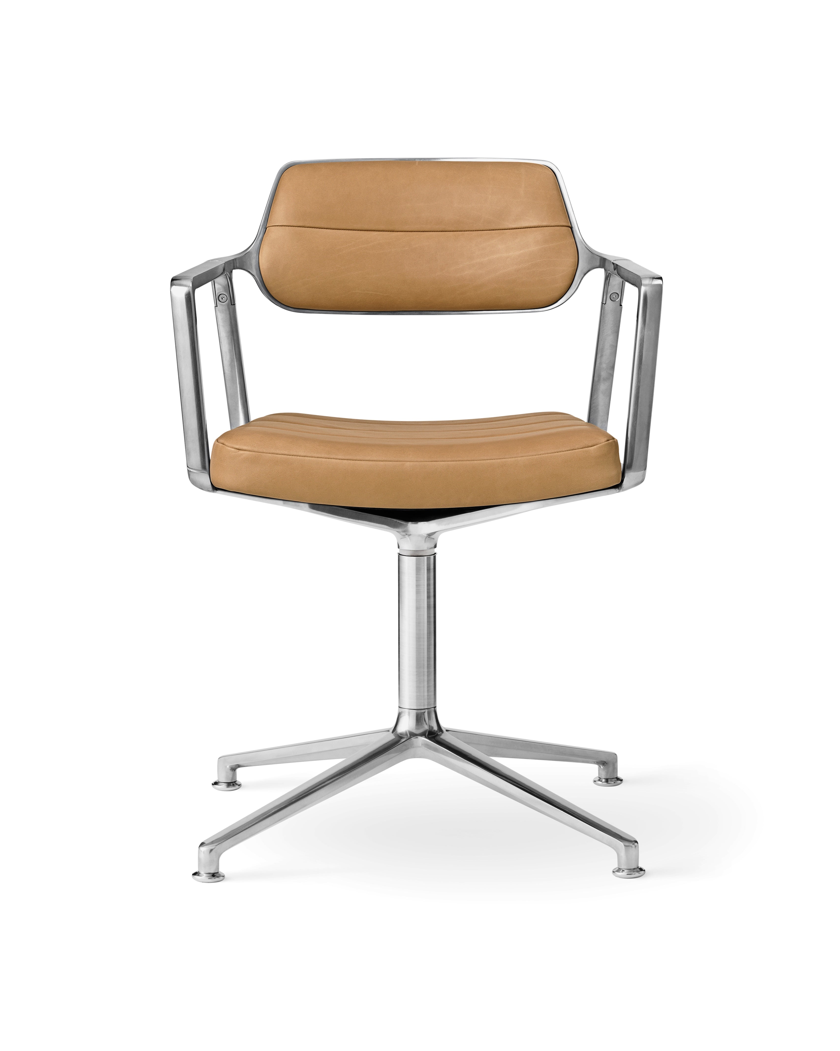 Bürostuhl 453 karamelbraunes Leder mit Metallbasis