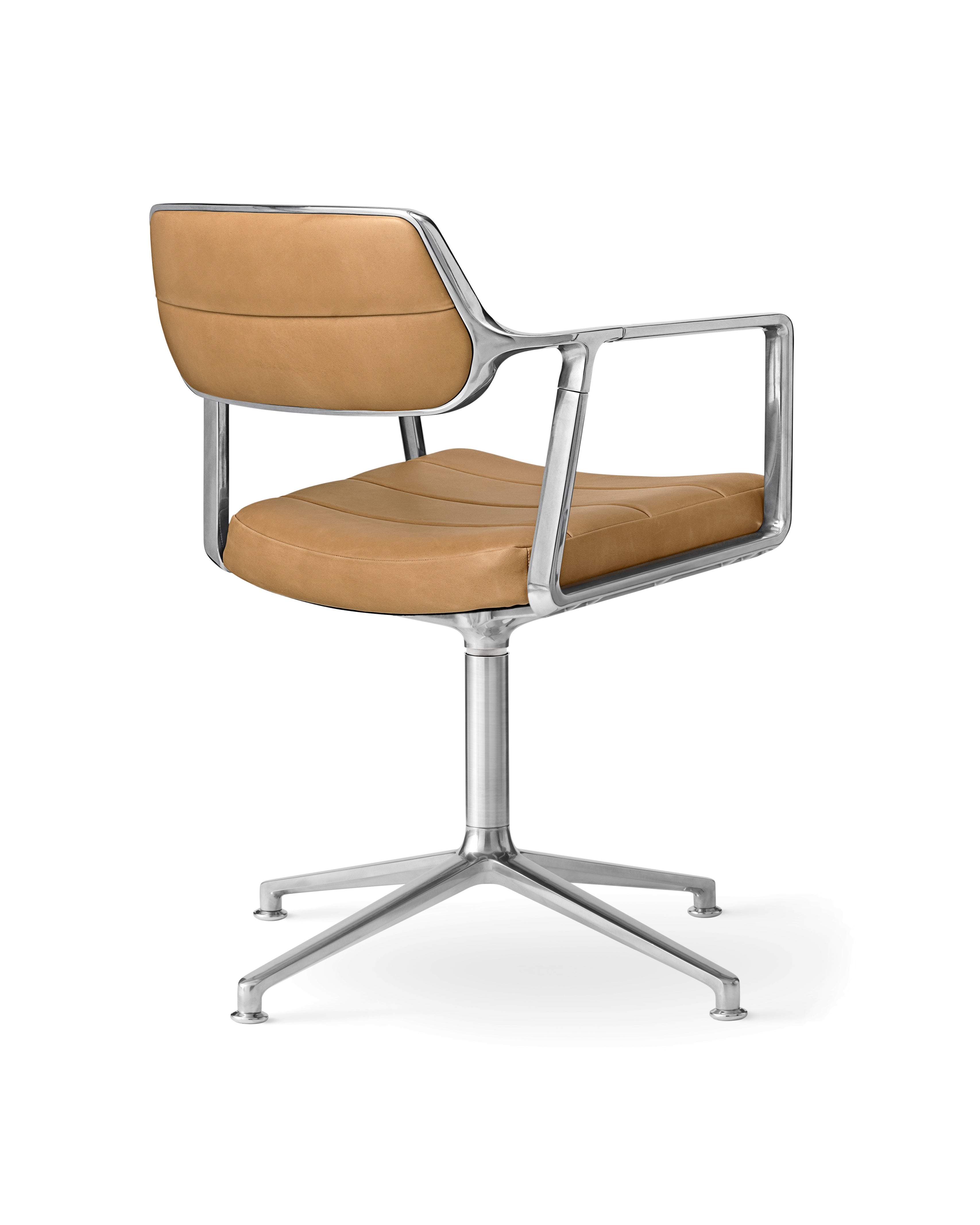 Bürostuhl 453 karamelbraunes Leder mit Metallbasis