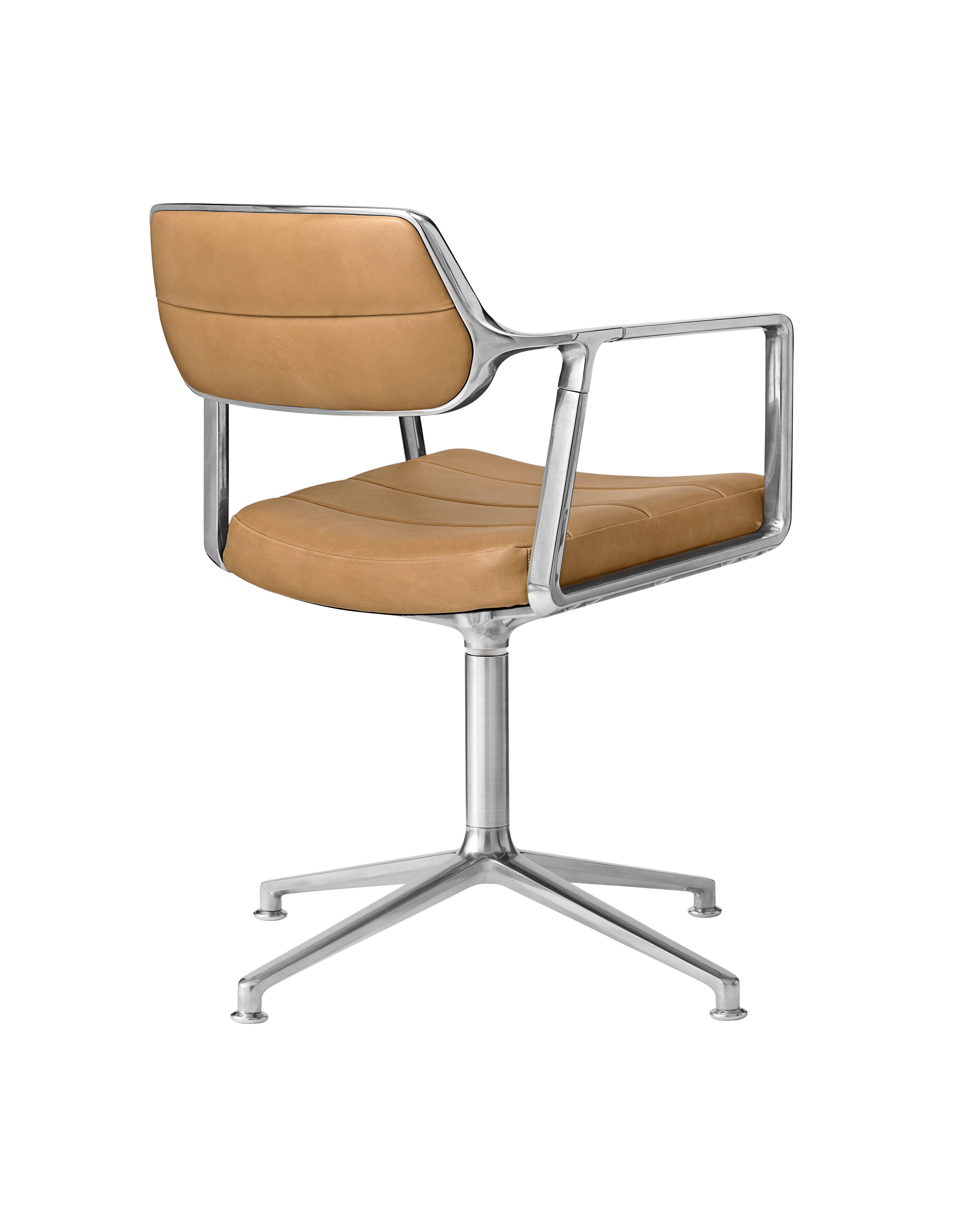 Bürostuhl 453 karamelbraunes Leder mit Metallbasis