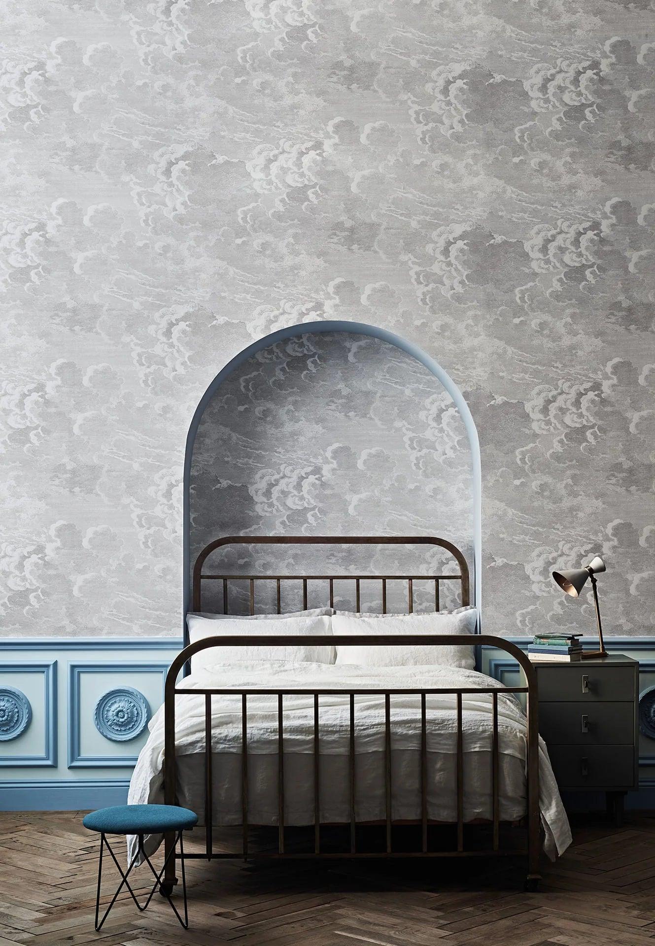Wallpaper set with a landscape of sky and clouds FORNASETTI - Nuvolette navy blue
