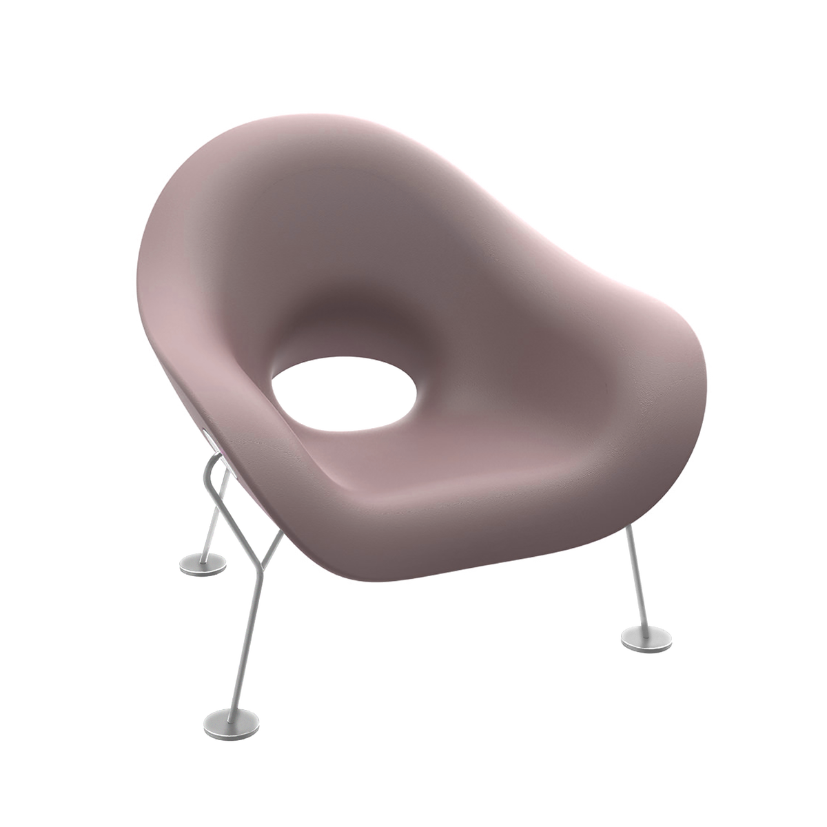 The pupa armchair is an uncontrollable and light chair with a chrome frame, suitable for external environments. Designed by Andrea Branzi, it is based on a light metal frame, leaving volume floating in space and emphasizing its sensual elegance.