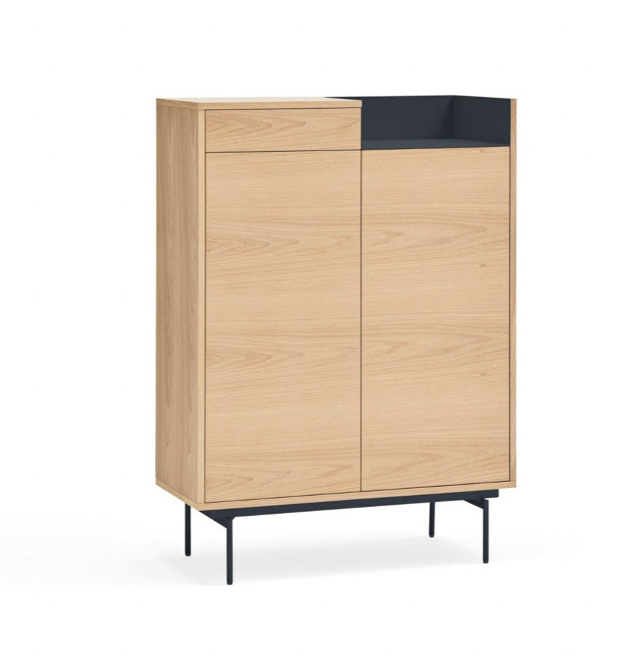 VALLEY high chest of drawers natural oak with dark finish