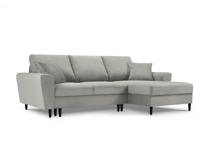 Right-hand corner sofa corduroy with sleeping function KYOTO light grey