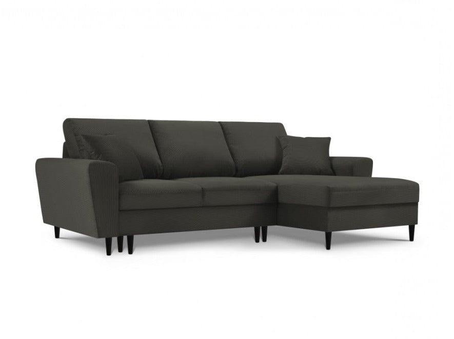 Right-hand corner sofa corduroy with sleeping function KYOTO black