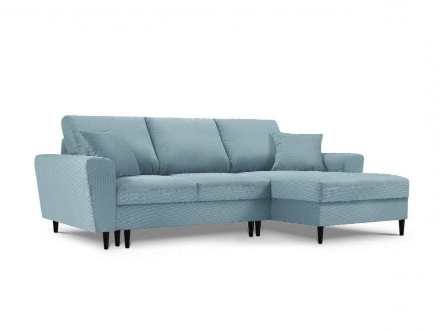 Right-hand corner sofa corduroy with sleeping function KYOTO light blue