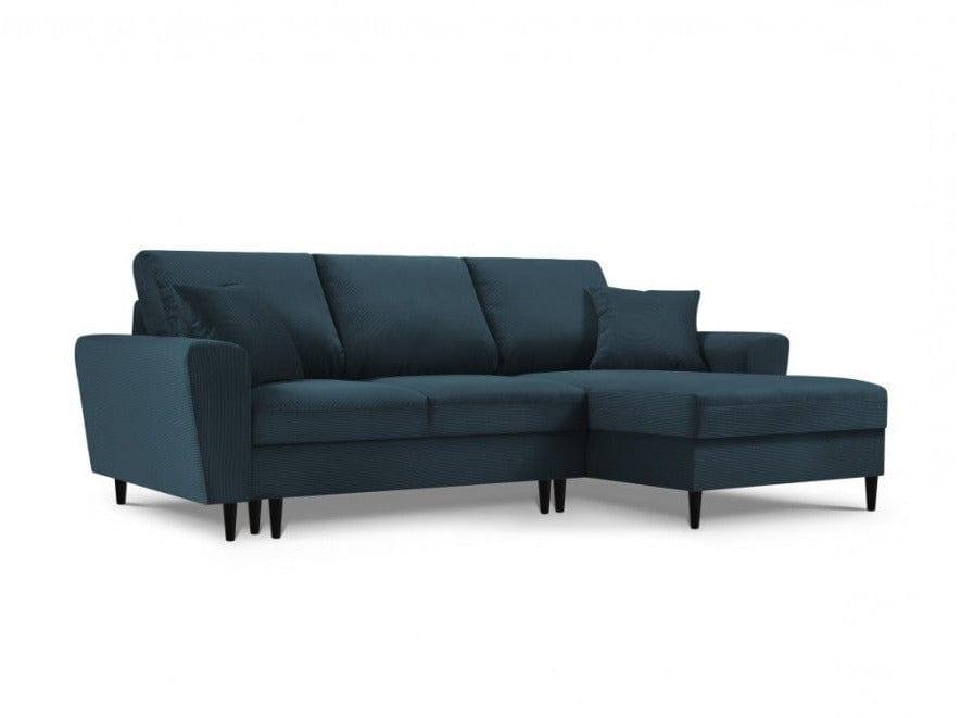 Right-hand corner sofa corduroy with sleeping function KYOTO dark blue