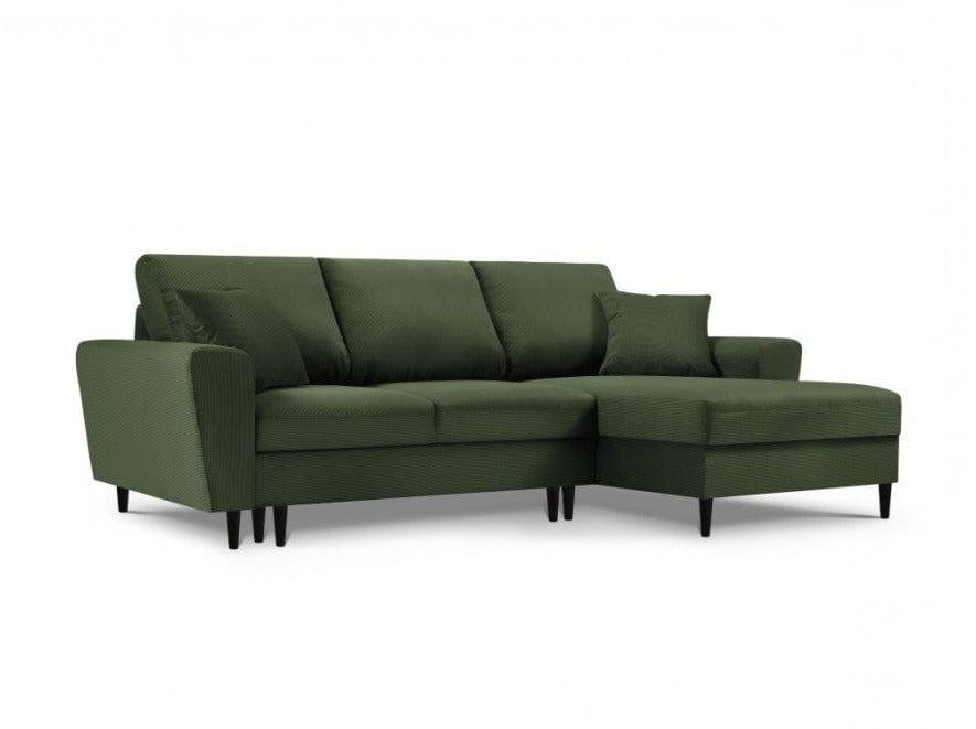 Right-hand corner sofa corduroy with sleeping function KYOTO dark green
