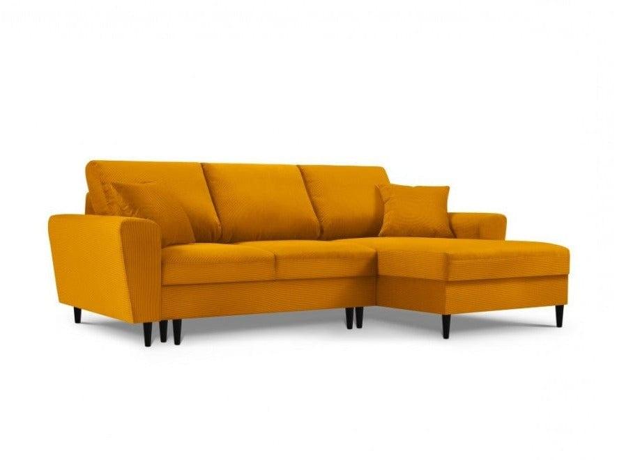 Right-hand corner sofa corduroy with sleeping function KYOTO yellow