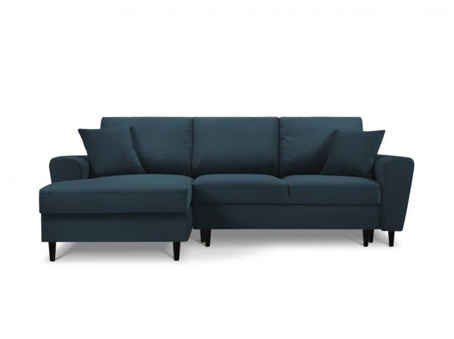 Left-hand corner sofa corduroy with sleeping function KYOTO dark blue