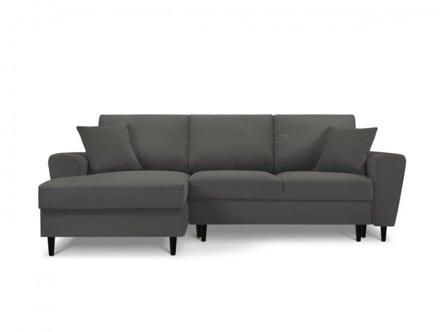 Left-hand corner sofa corduroy with sleeping function KYOTO grey